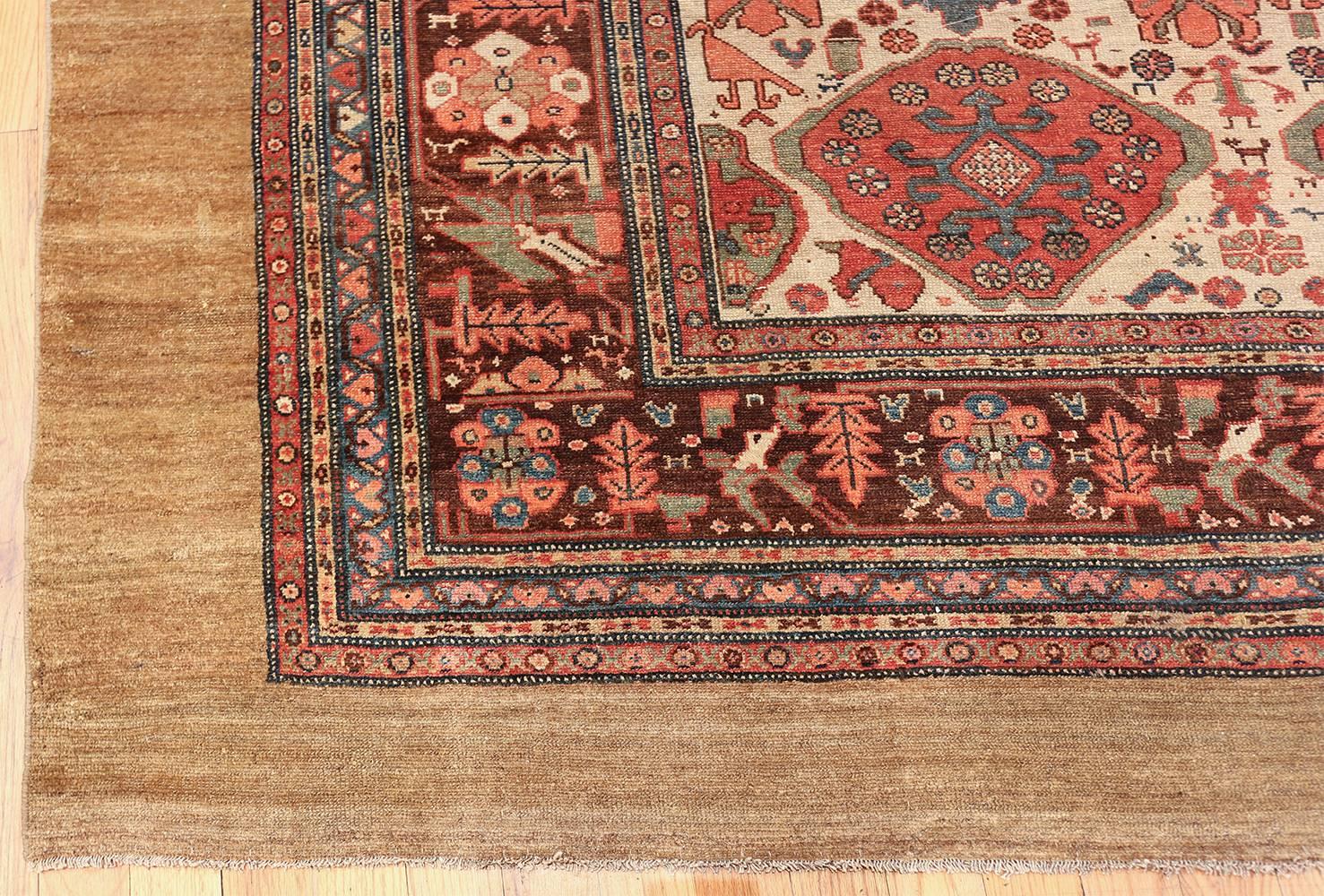 Wool Ivory Background Tribal Antique Persian Bakshaish Rug 