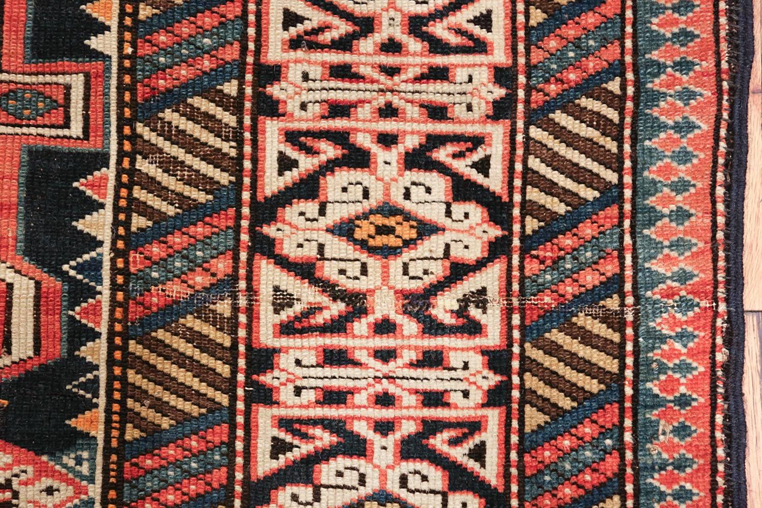 Hand-Knotted Small Size Antique Tribal Perpedil Caucasian Rug 