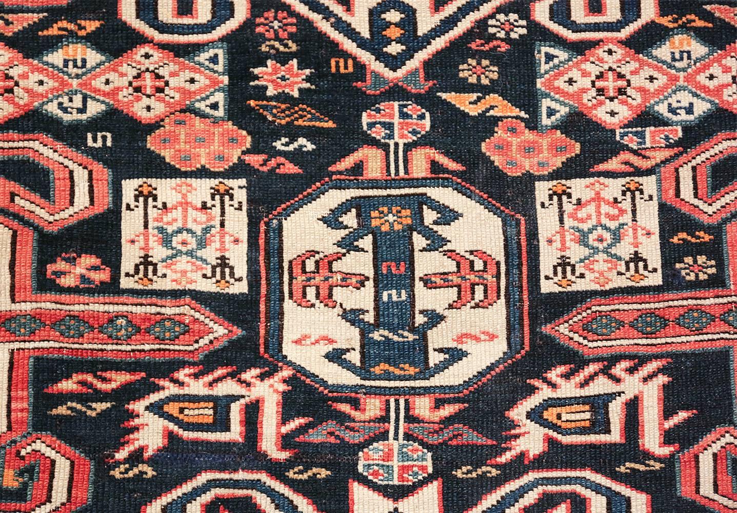 Wool Small Size Antique Tribal Perpedil Caucasian Rug 