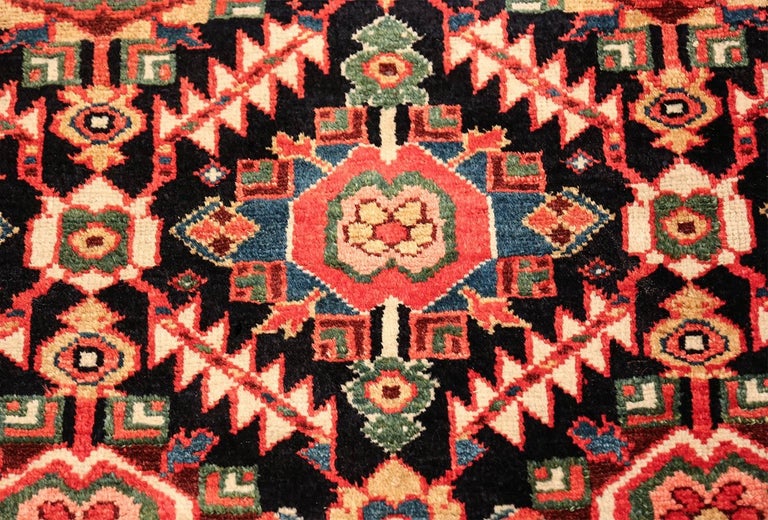 Tribal Long Antique Navy Northwest Persian Runner Rug. Size 3' 10" x