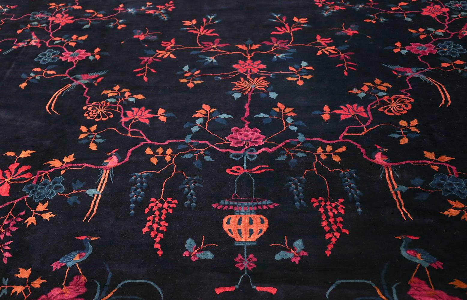 Large Navy Background Antique Chinese Rug  3