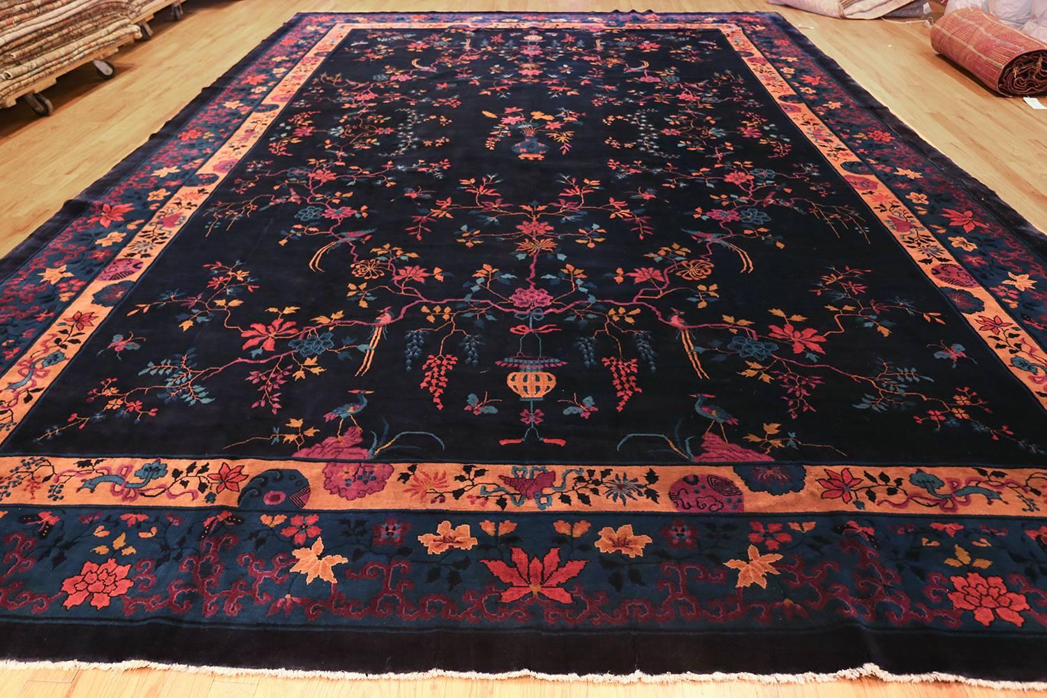 Large Navy Background Antique Chinese Rug  In Excellent Condition In New York, NY