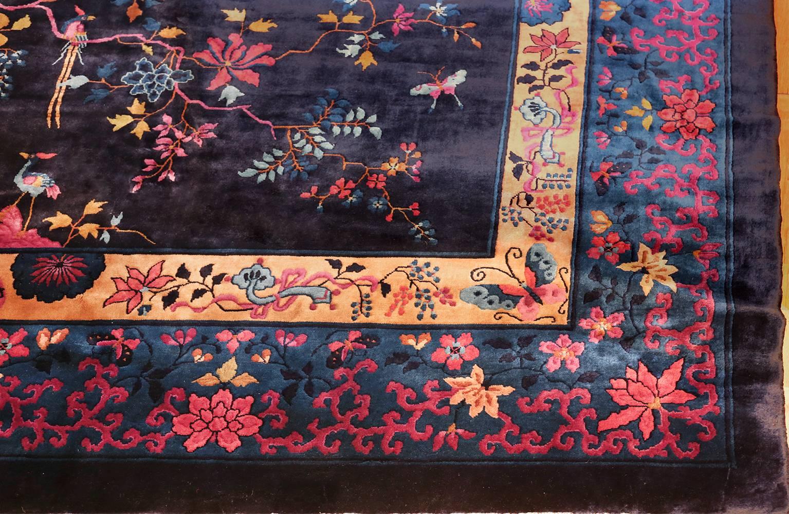Wool Large Navy Background Antique Chinese Rug 
