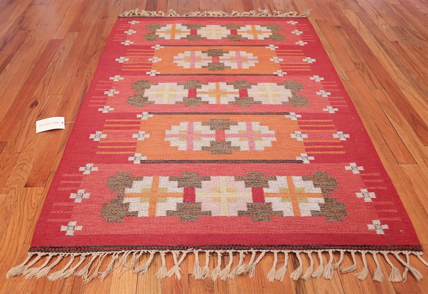Vintage Flat-Woven Scandinavian Rug by Ingegerd Silow. Size: 4' 7