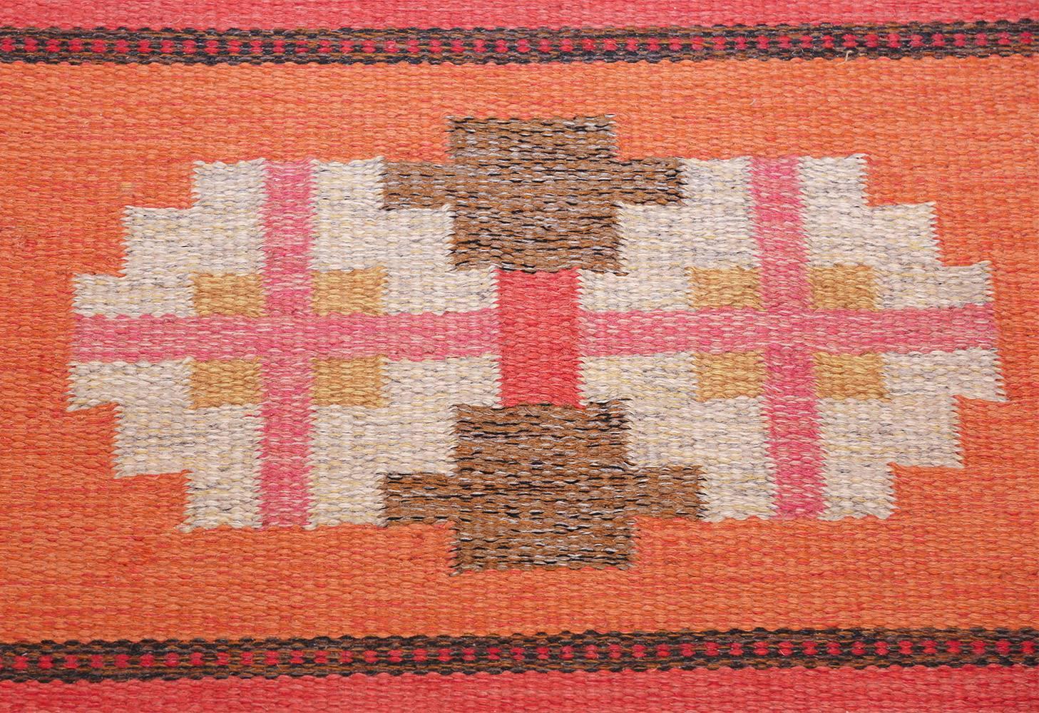 Vintage Flat-Woven Scandinavian Rug by Ingegerd Silow. Size: 4' 7