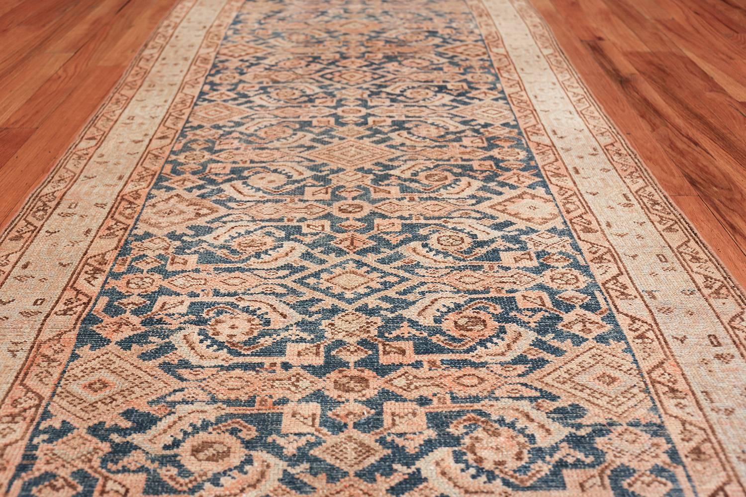 19th Century Antique Light Blue Persian Malayer Runner Oriental Rug