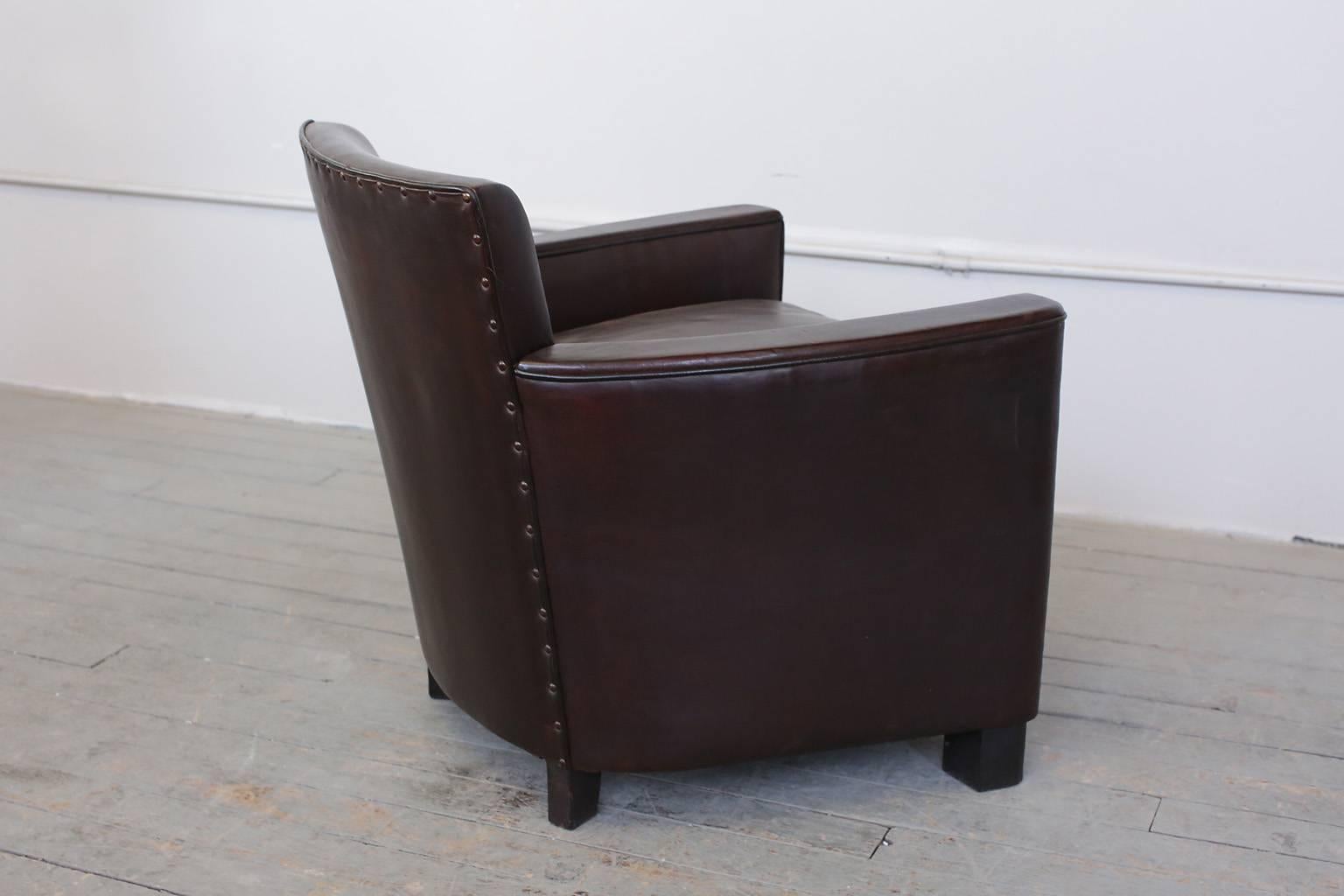 Pair of French Art Deco Leather Club Chairs, circa 1930s In Excellent Condition In New York, NY