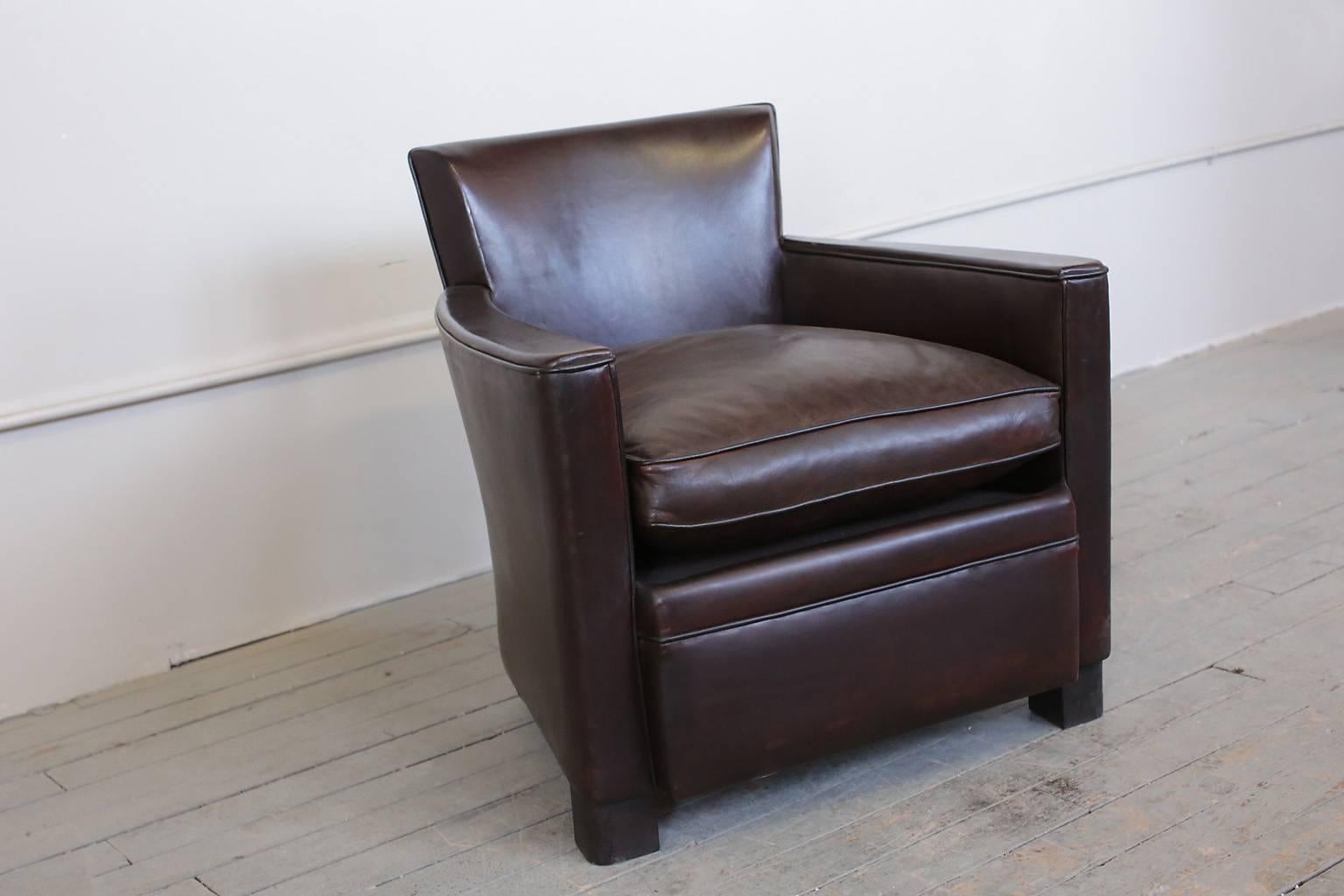 Mid-20th Century Pair of French Art Deco Leather Club Chairs, circa 1930s