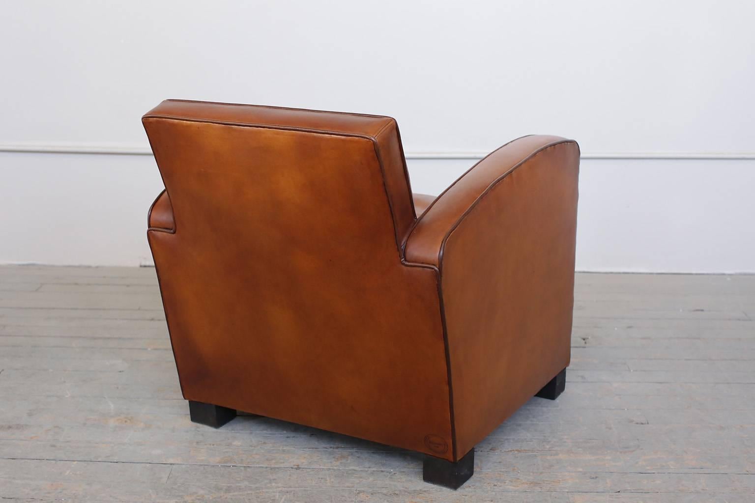 Pair of French Art Deco Parisian Original Leather Club Chairs, circa 1930s In Excellent Condition In New York, NY