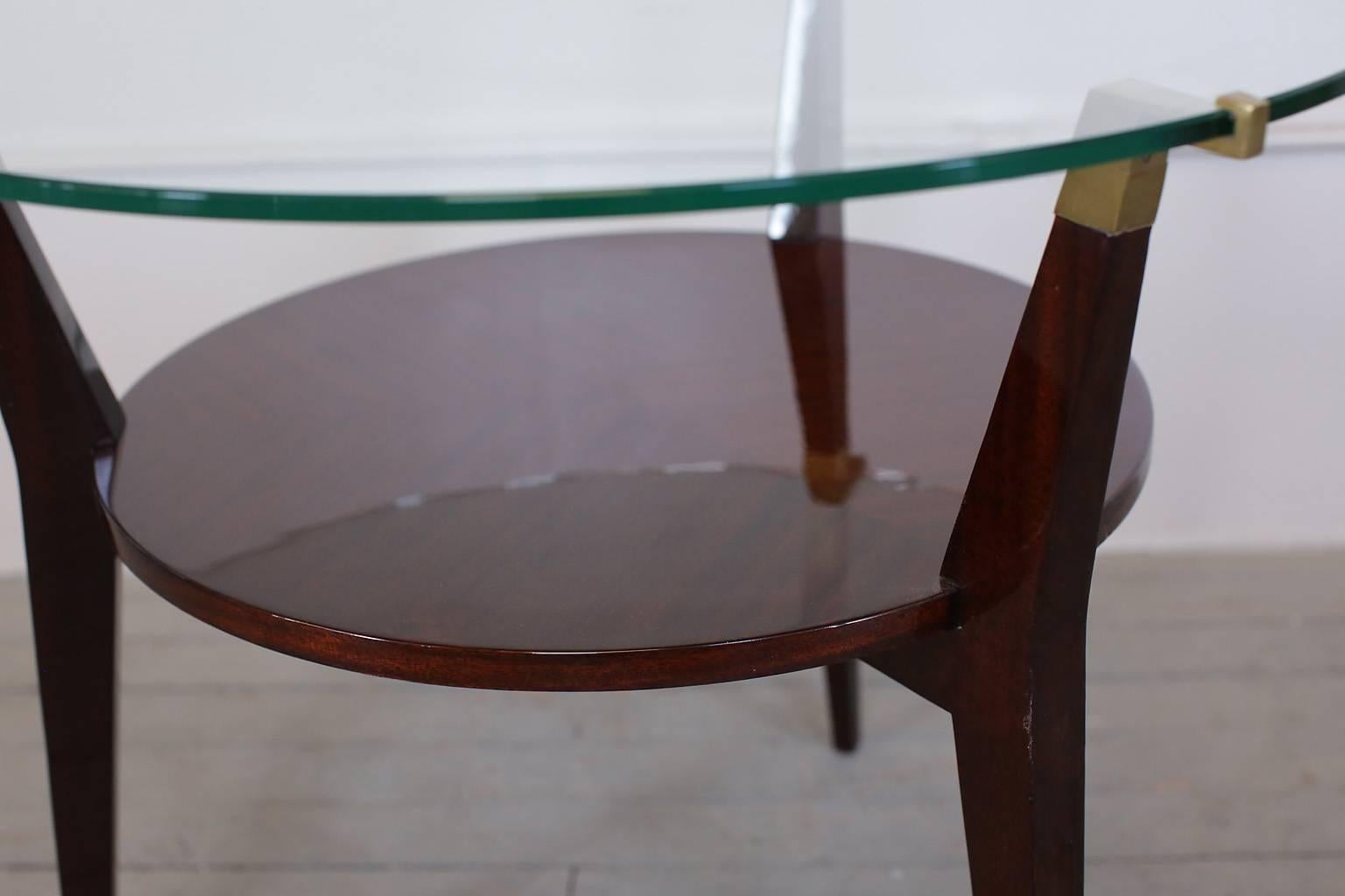 Italian Mid-Century Modern Walnut and Glass Gueridon or Side Table  circa 1950s
