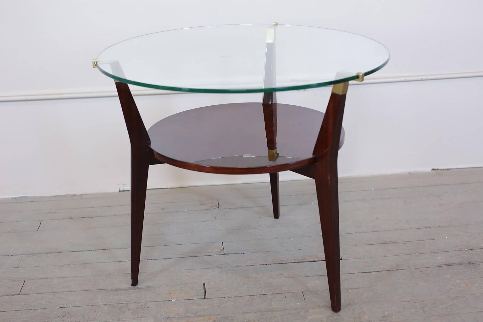 Mid-Century Modern Walnut and Glass Gueridon or Side Table  circa 1950s In Excellent Condition In New York, NY