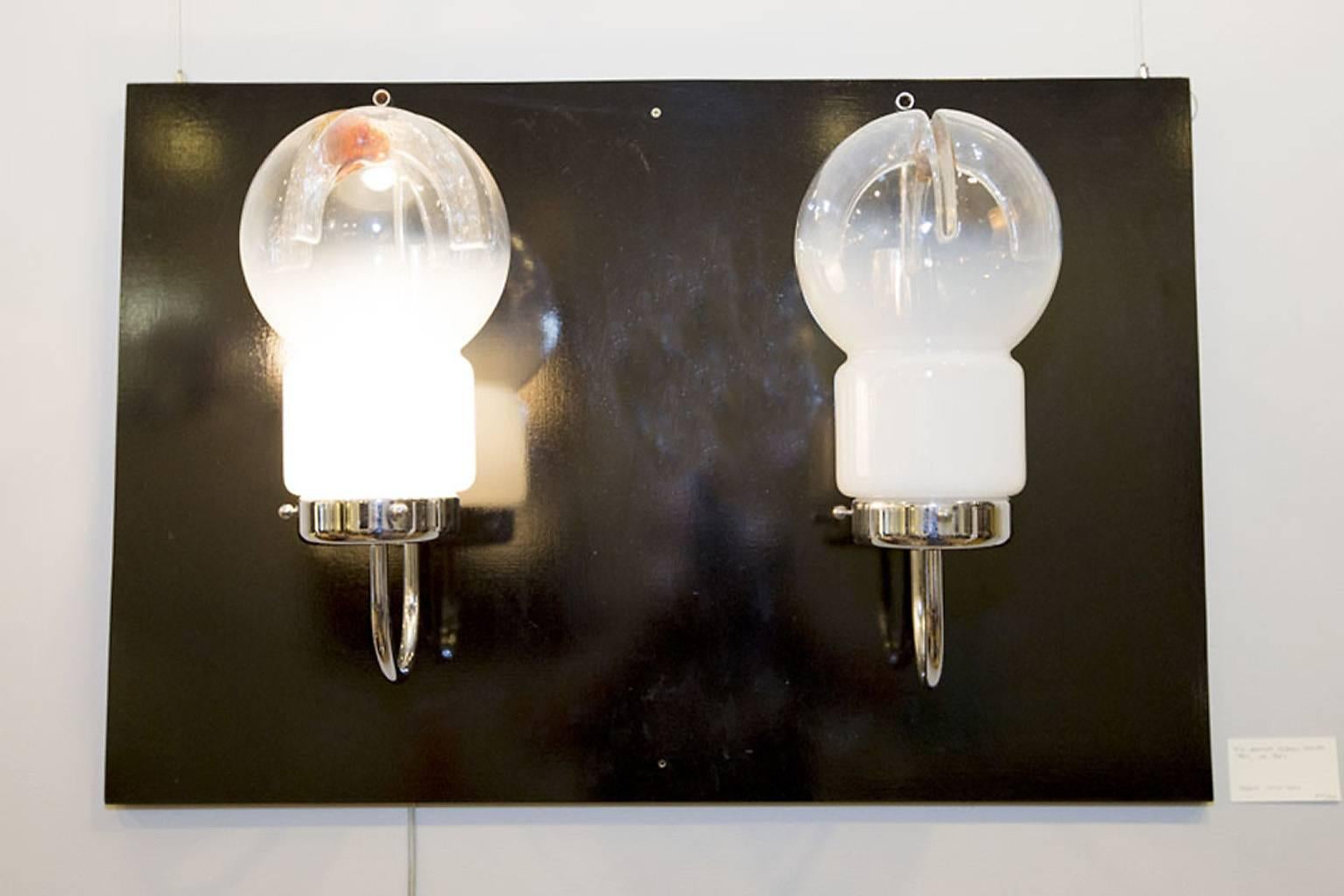 Milk Glass Pair of Mid-Century Modern Sconces For Sale