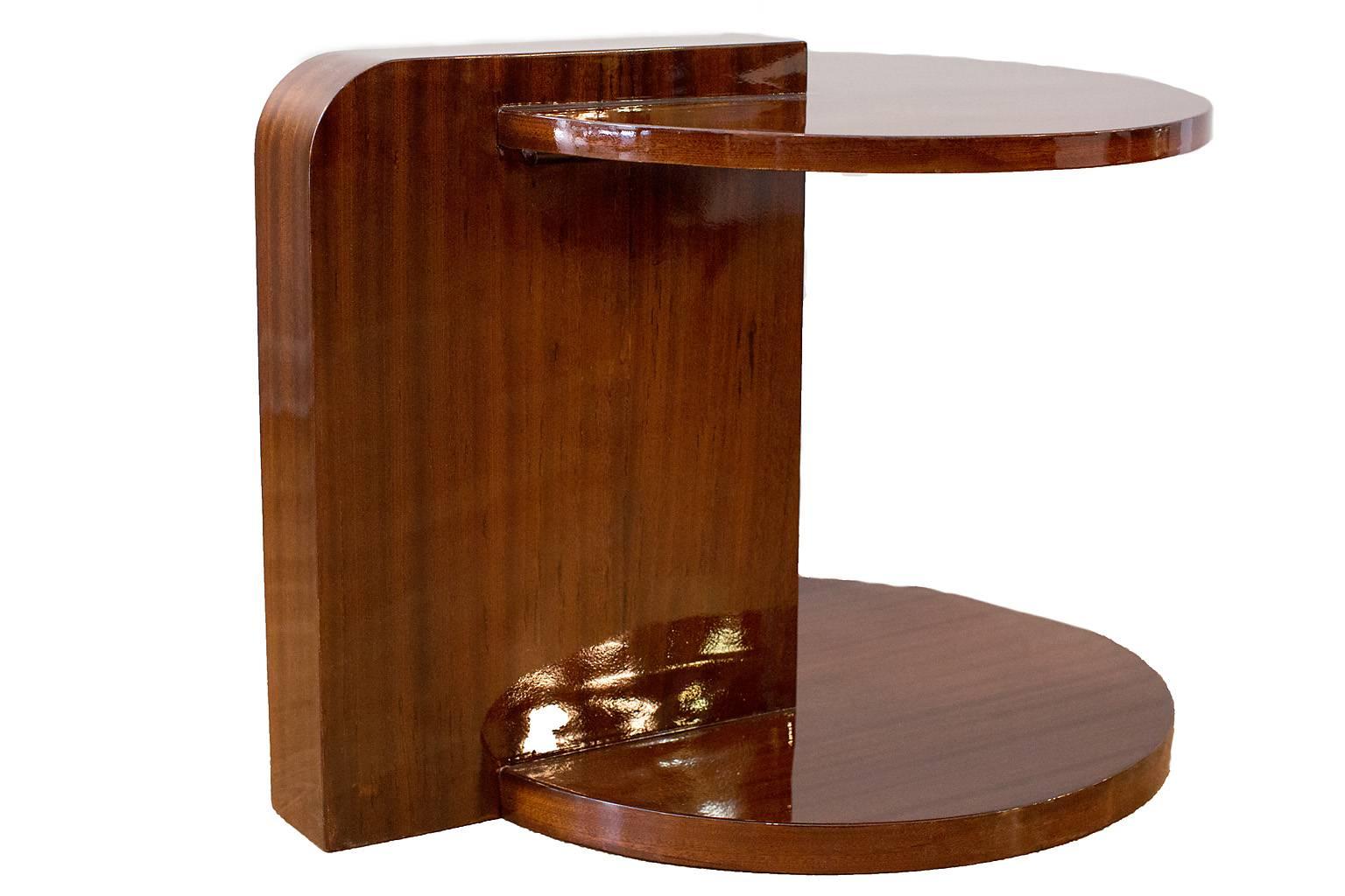 Art Deco side table, custom design in Rio palissandre.
         