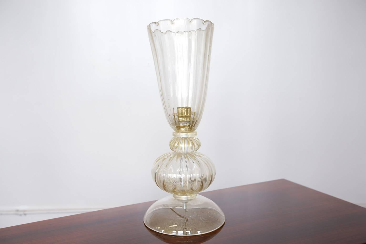 Gold dust Murano glass table torchiere lamp.