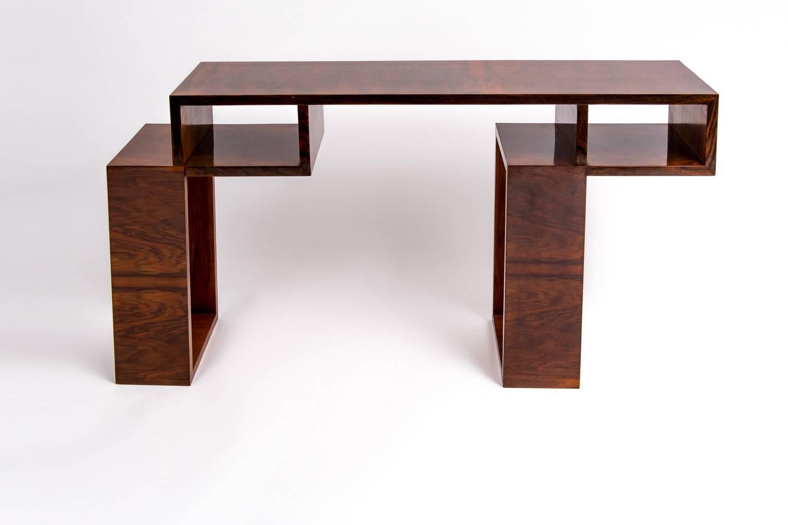 Art Deco console table. Black Forest walnut root.