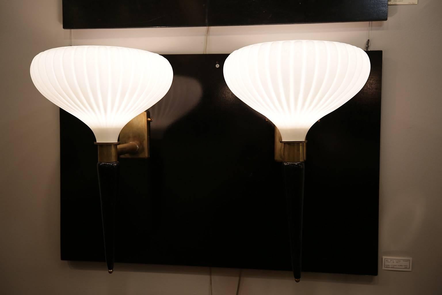 Pair of Art Deco Murano Glass Sconces, circa 1940s 5