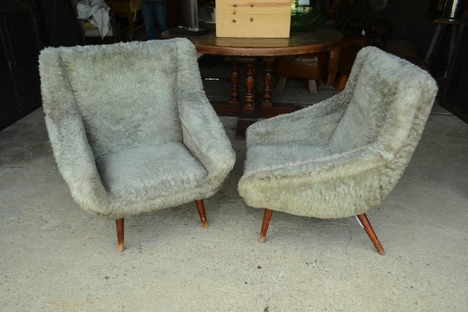 Vintage Gray Faux Fur Chairs For Sale at 1stdibs