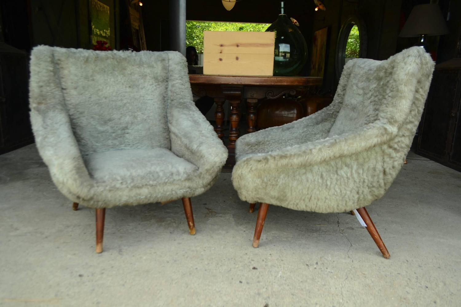 Vintage Gray Faux Fur Chairs For Sale at 1stdibs