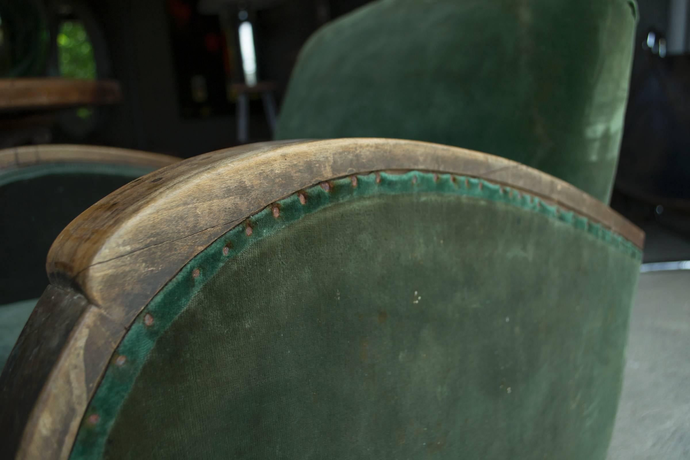 Vintage Green Velvet Art Deco Club Chairs 1