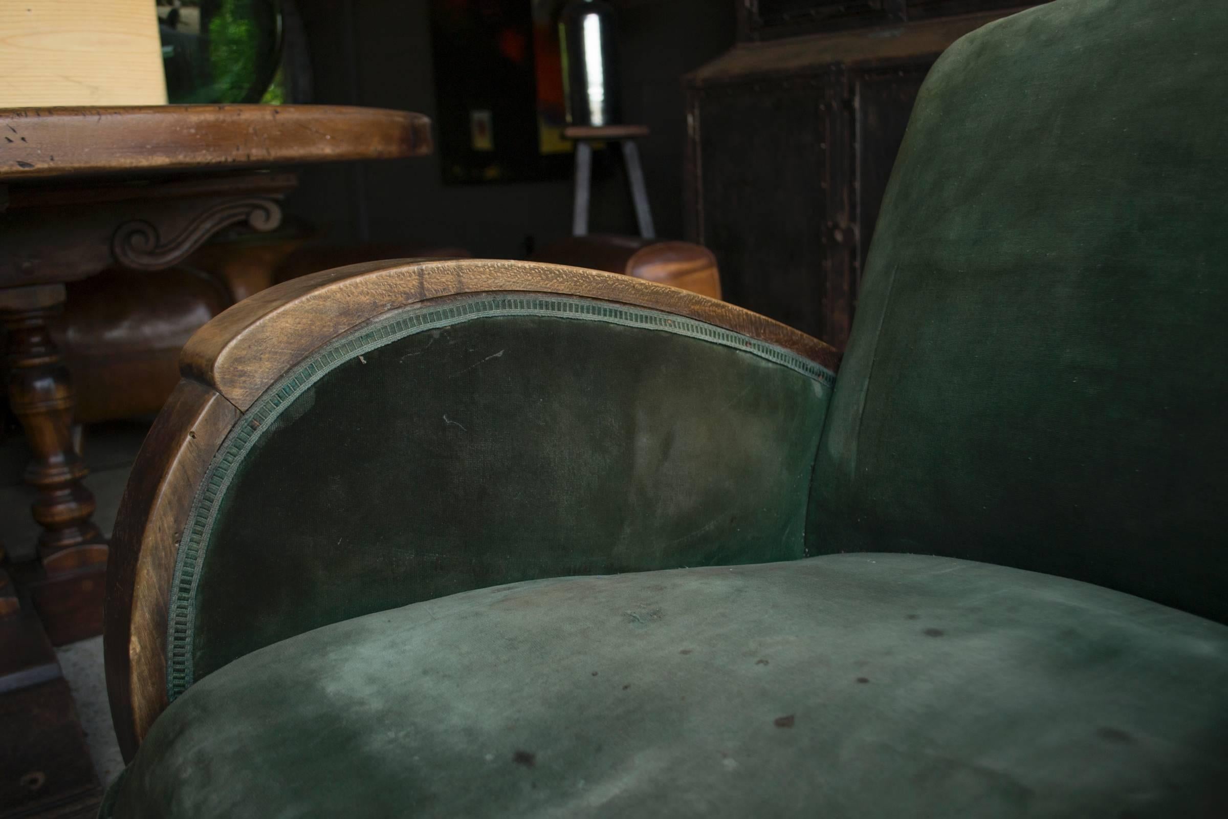 20th Century Vintage Green Velvet Art Deco Club Chairs