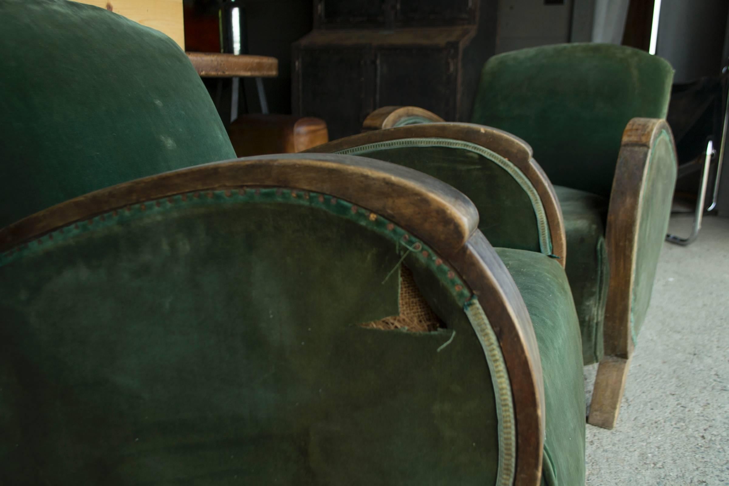 Vintage Green Velvet Art Deco Club Chairs 2