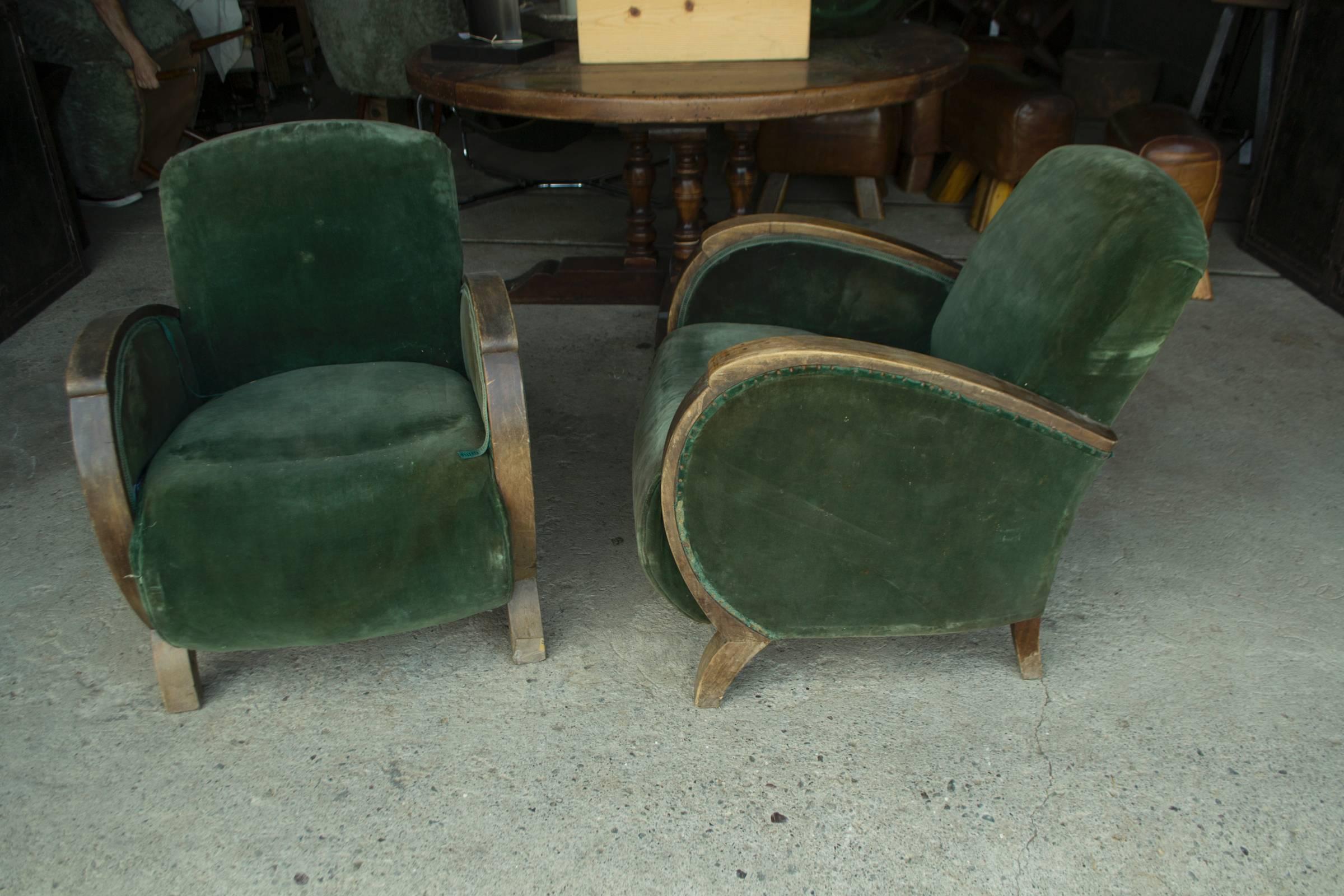 green velvet club chairs