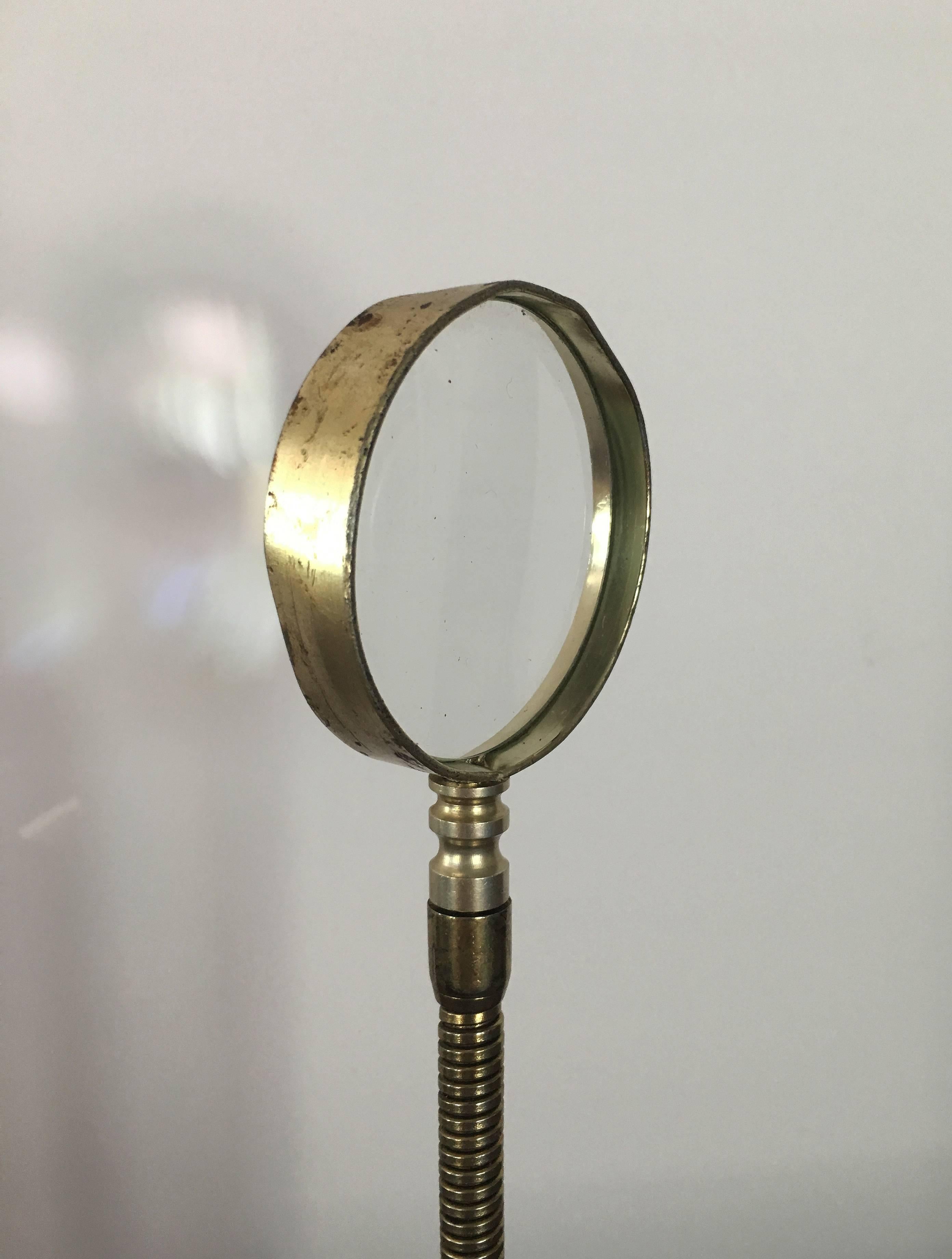 Vintage American Brass Gooseneck Magnifying Glass, circa 20th Century 2
