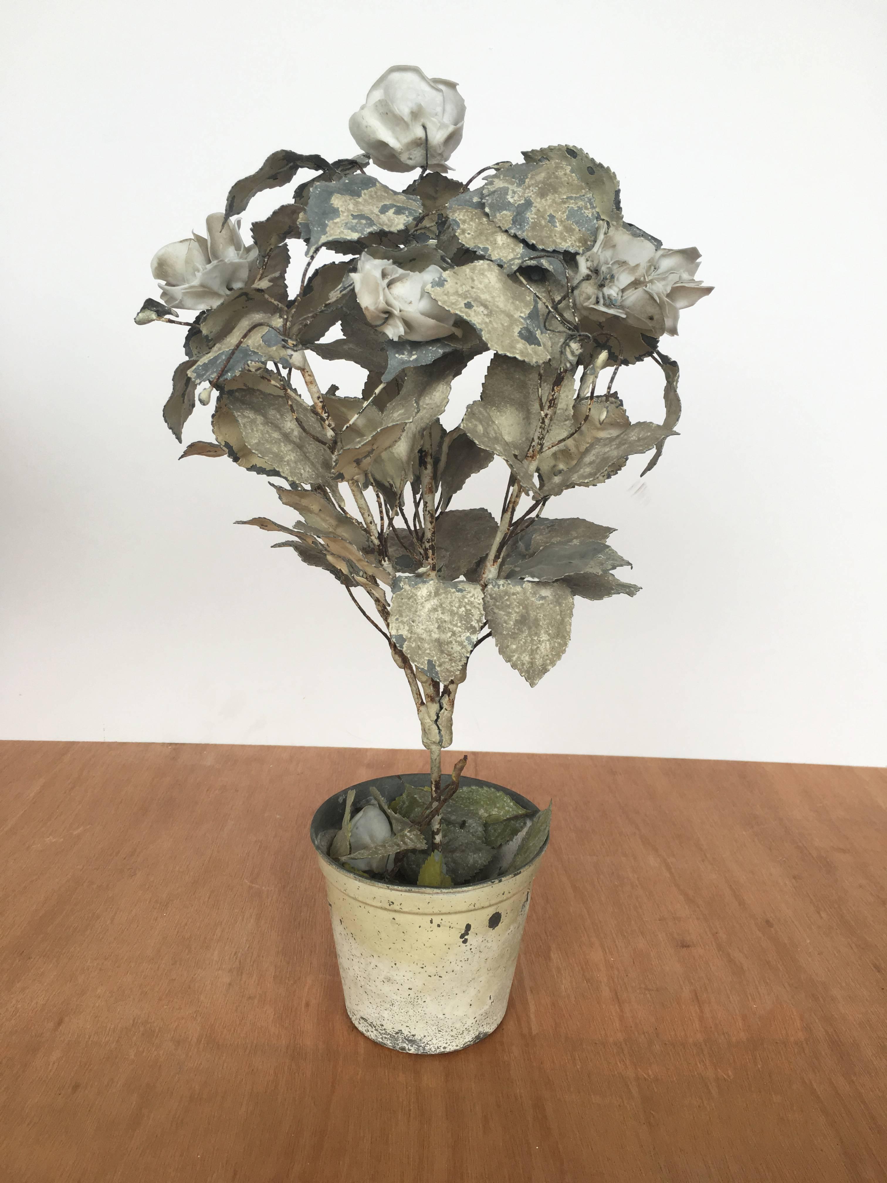 Pair of 19th Century Porcelain Toile Flower Pots In Distressed Condition For Sale In Napa, CA