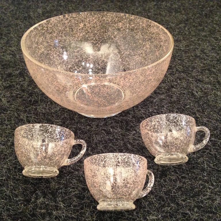 TwentyFour Piece Pink Glass Punch Bowl Set For Sale at 1stDibs