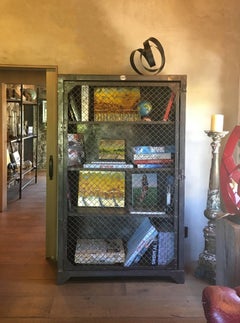 Vintage Industrial Wire Mesh Front Book Shelf, France, circa 1920