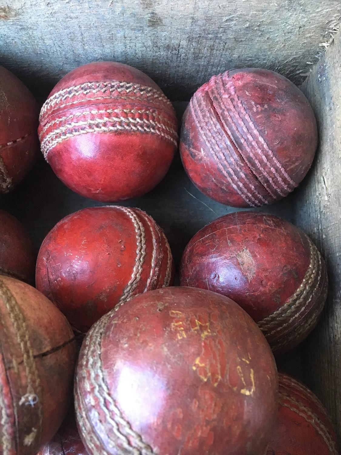 Set of Vintage 3" Red Leather Cricket Balls, United Kingdom, 1950s For