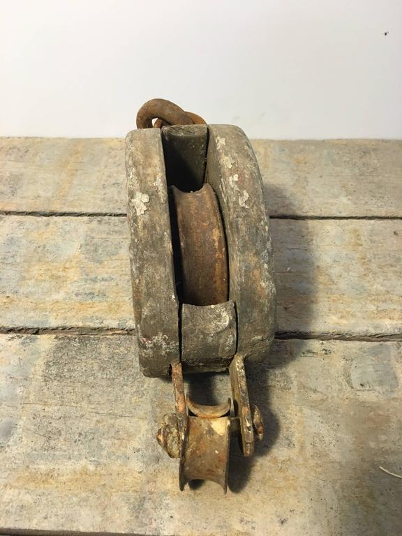 Vintage Wood Block Pulley with Hook For Sale at 1stDibs