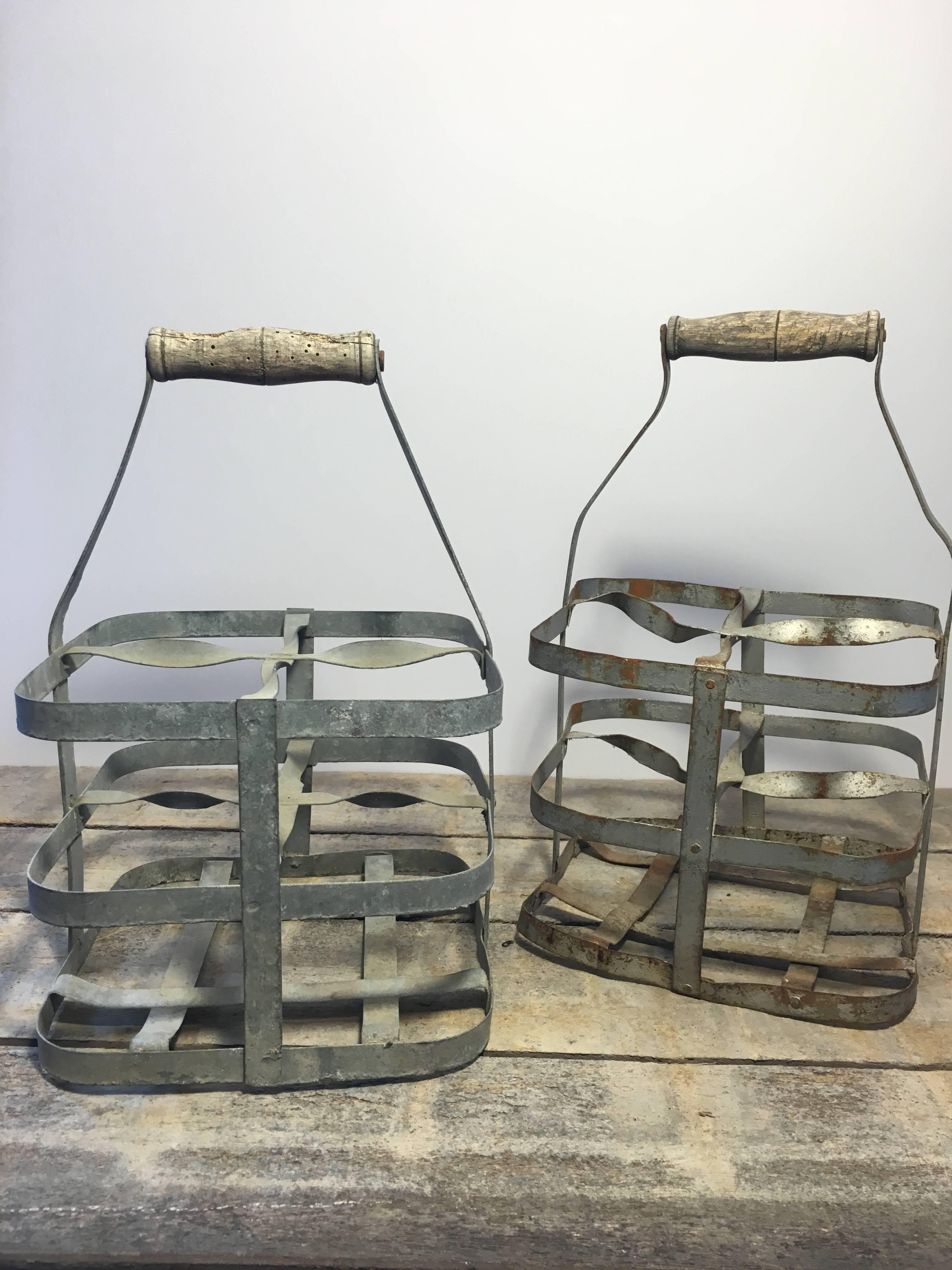Early 20th Century Vintage French Four-Bottle Wine Carrier Baskets For Sale 3