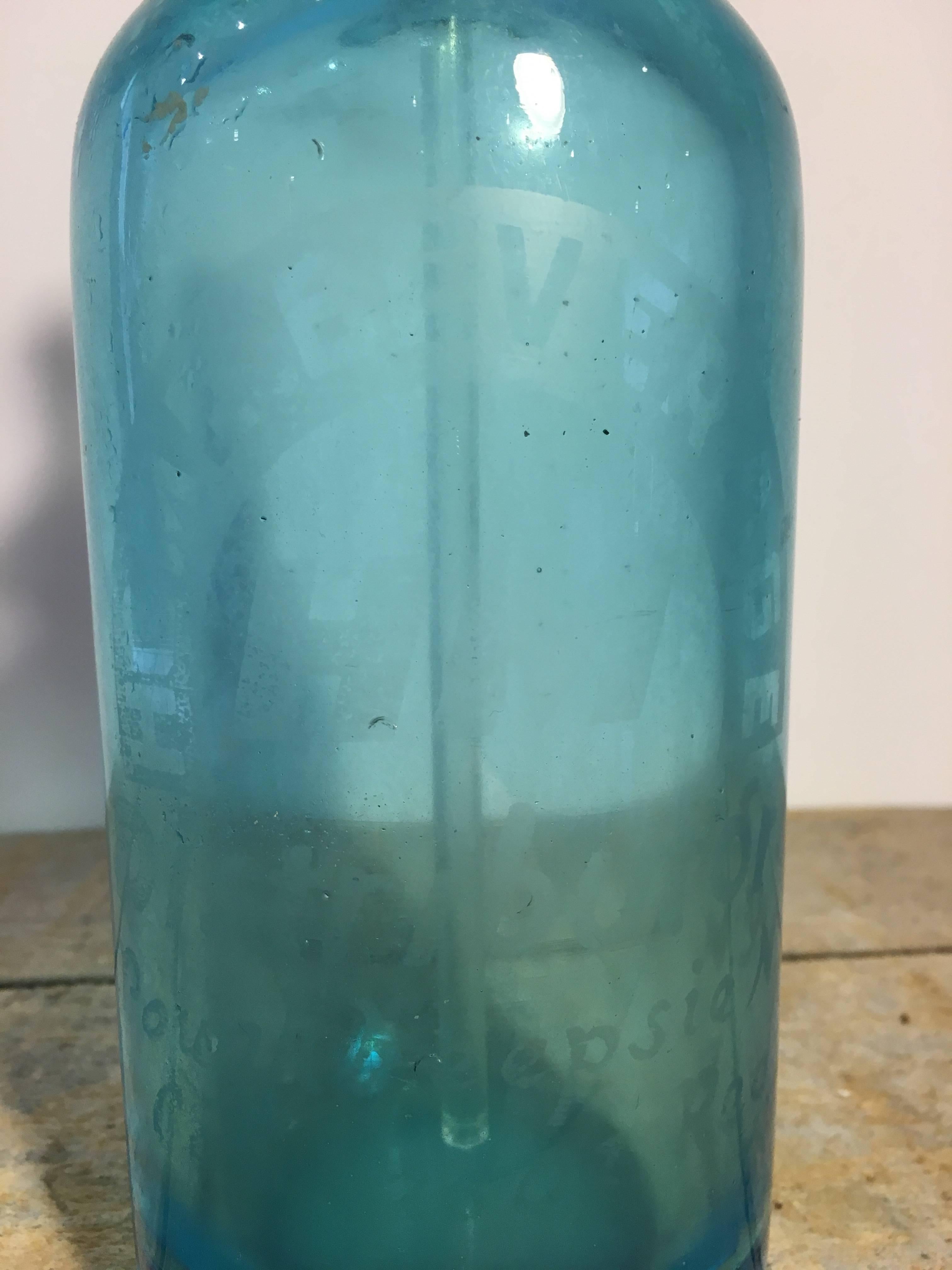 Vintage Blue Colored Glass Soda Bottle 1