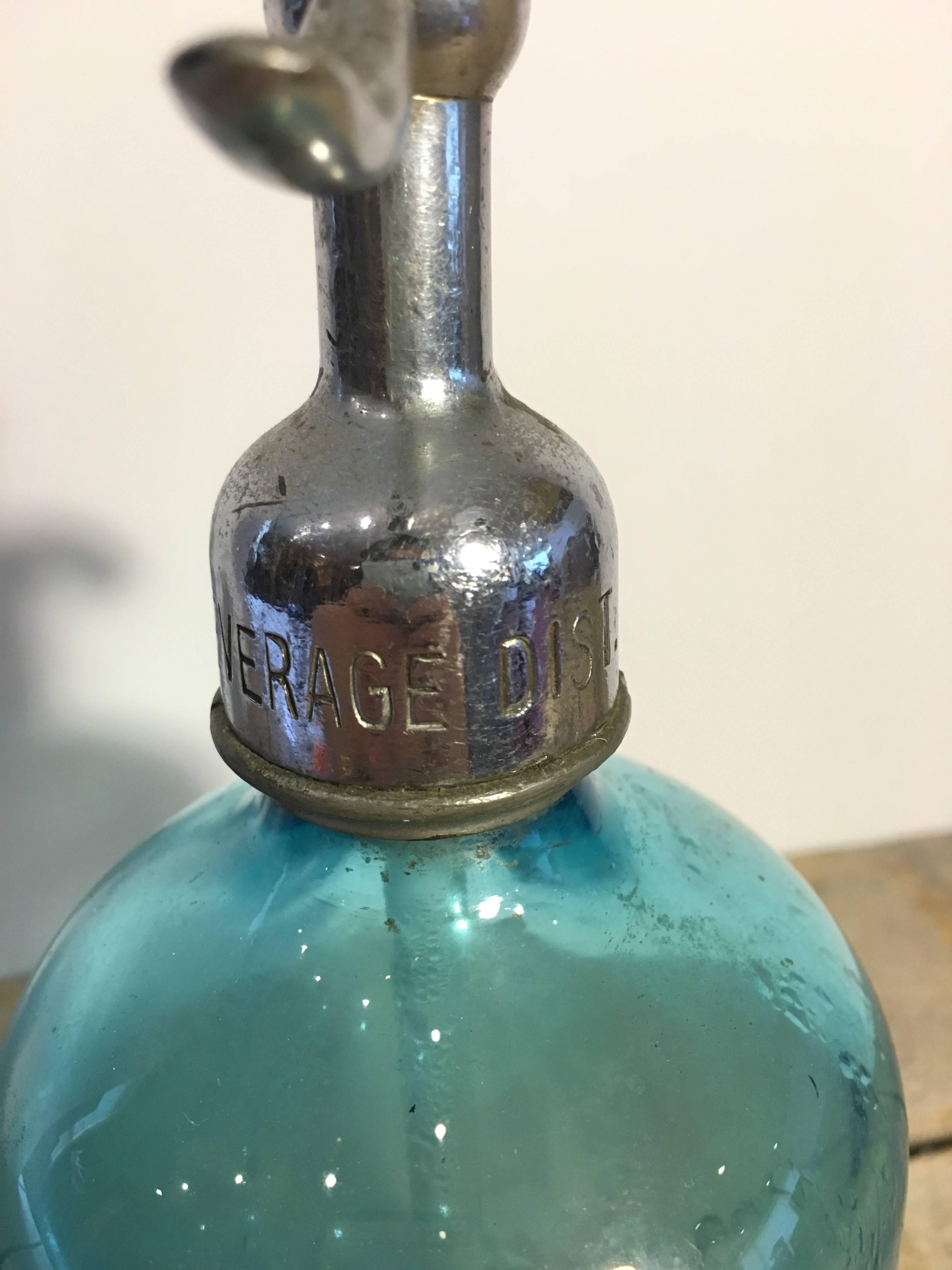 20th Century Vintage Blue Colored Glass Soda Bottle