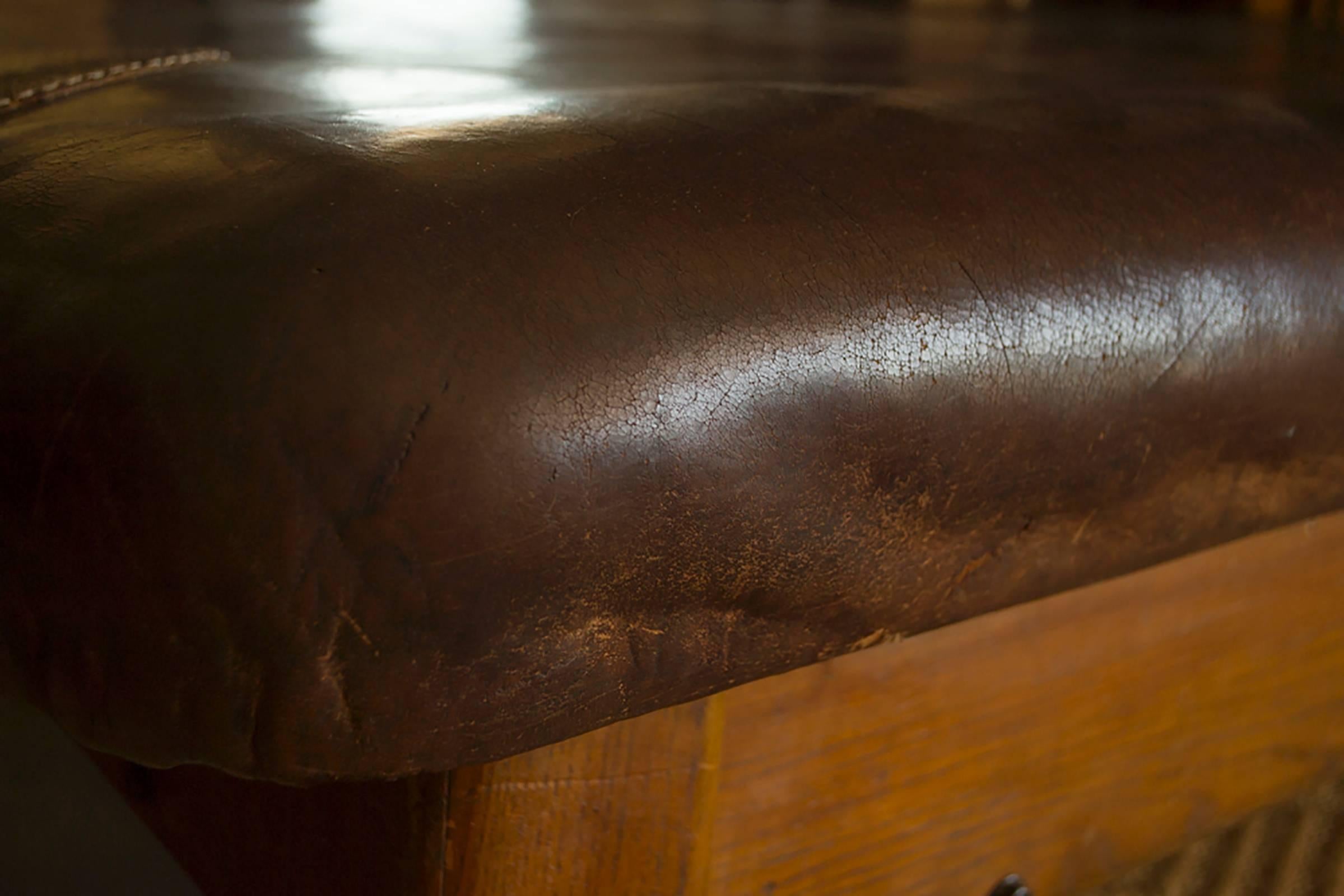vintage leather bench