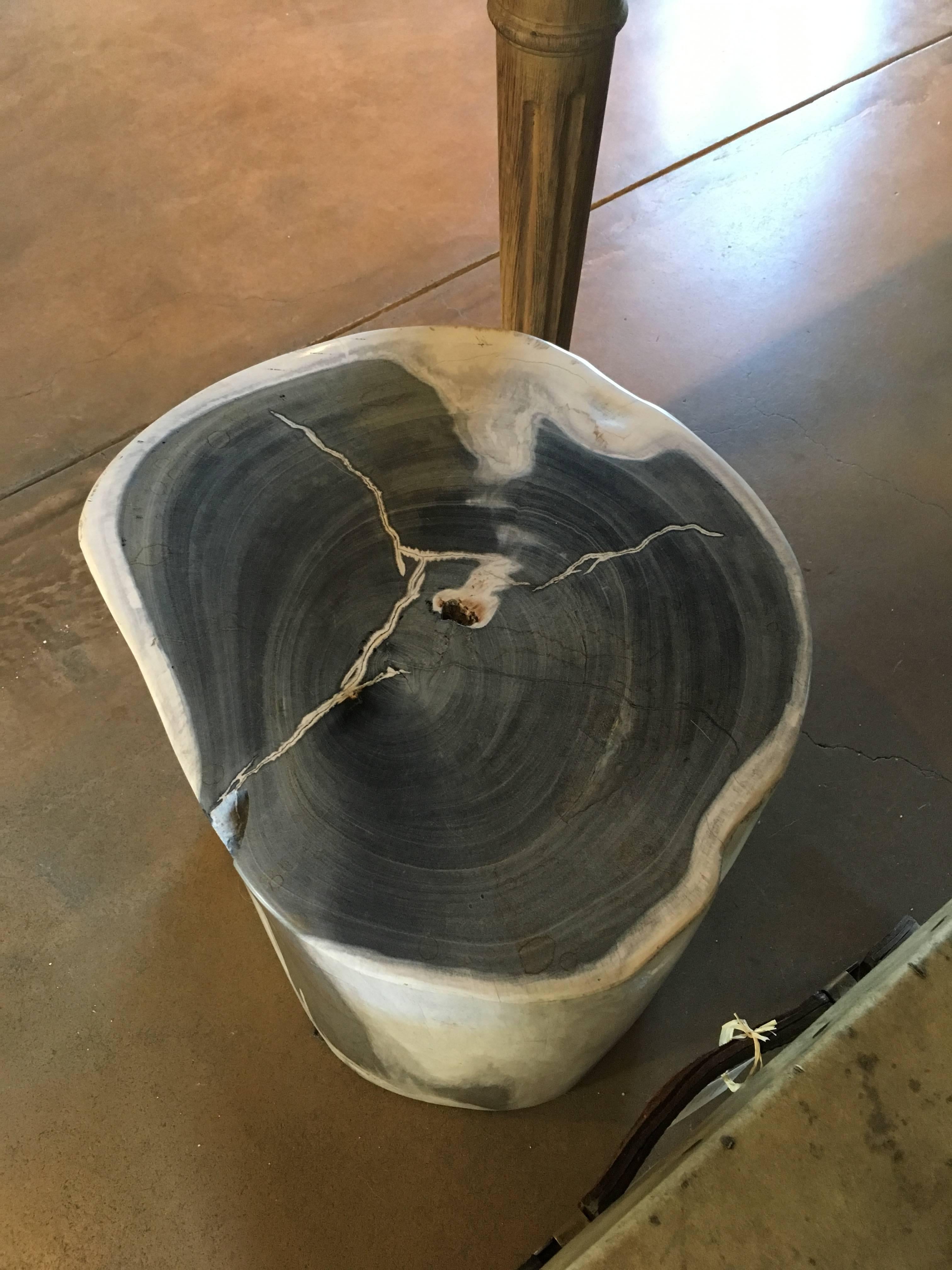 Small White and Grey Petrified Wood Stool In Excellent Condition In Napa, CA