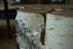 Pair of Gathered Cut Birch Side Tables