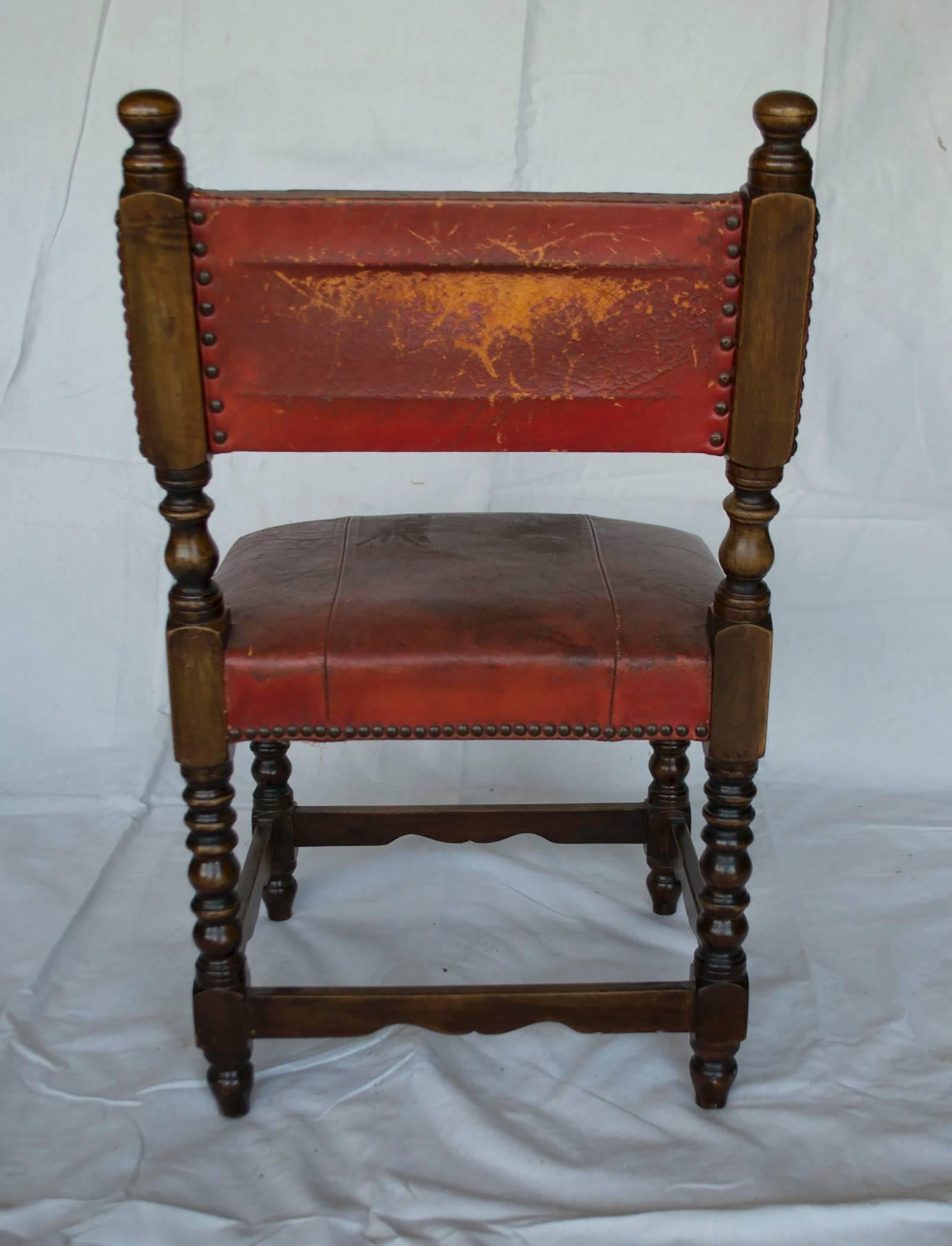 Wood and Leather, 19th Century Child's Chair In Good Condition For Sale In Napa, CA