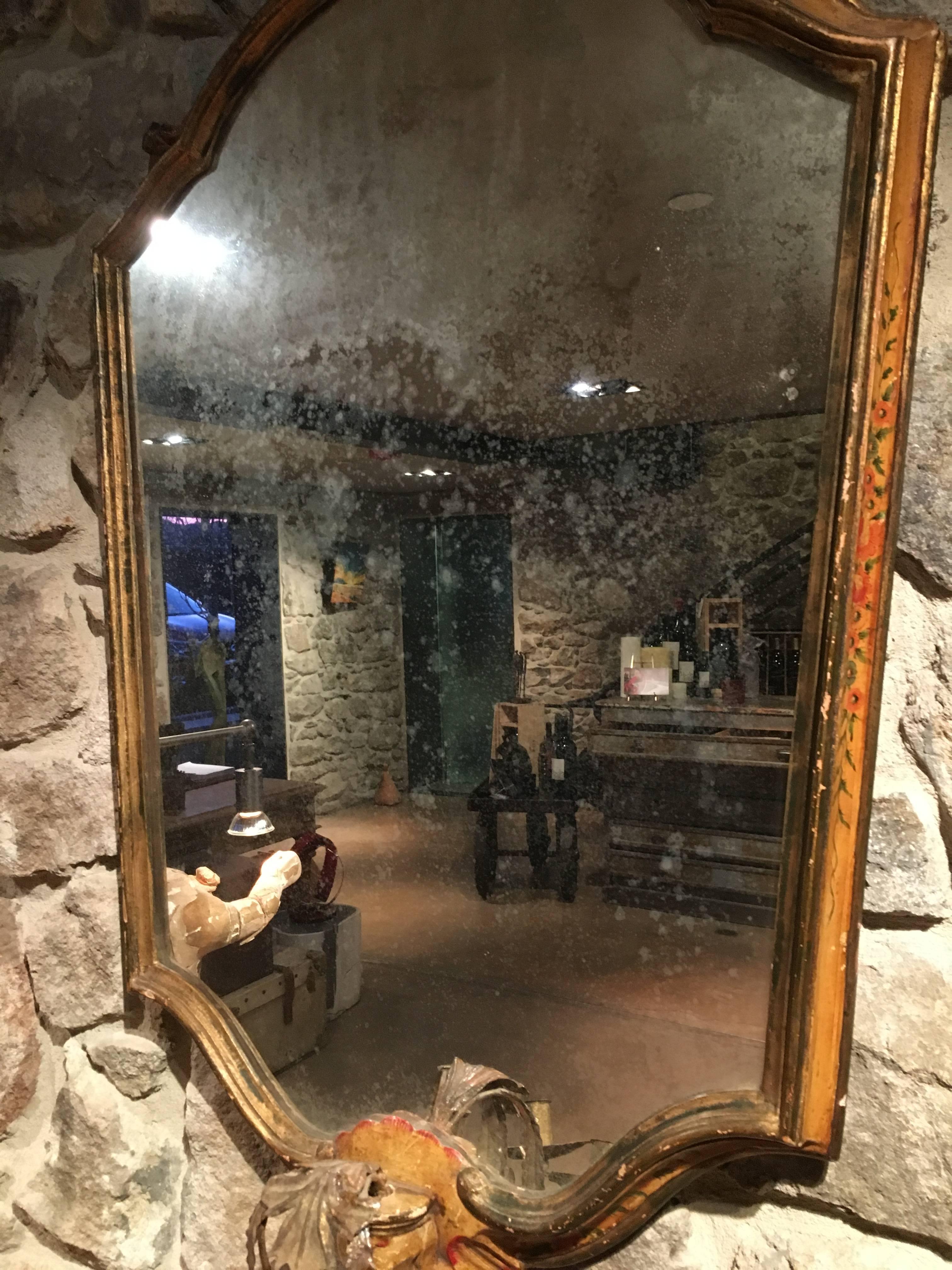 Miroir vénitien doré du 19e siècle peint à la main Bon état - En vente à Napa, CA