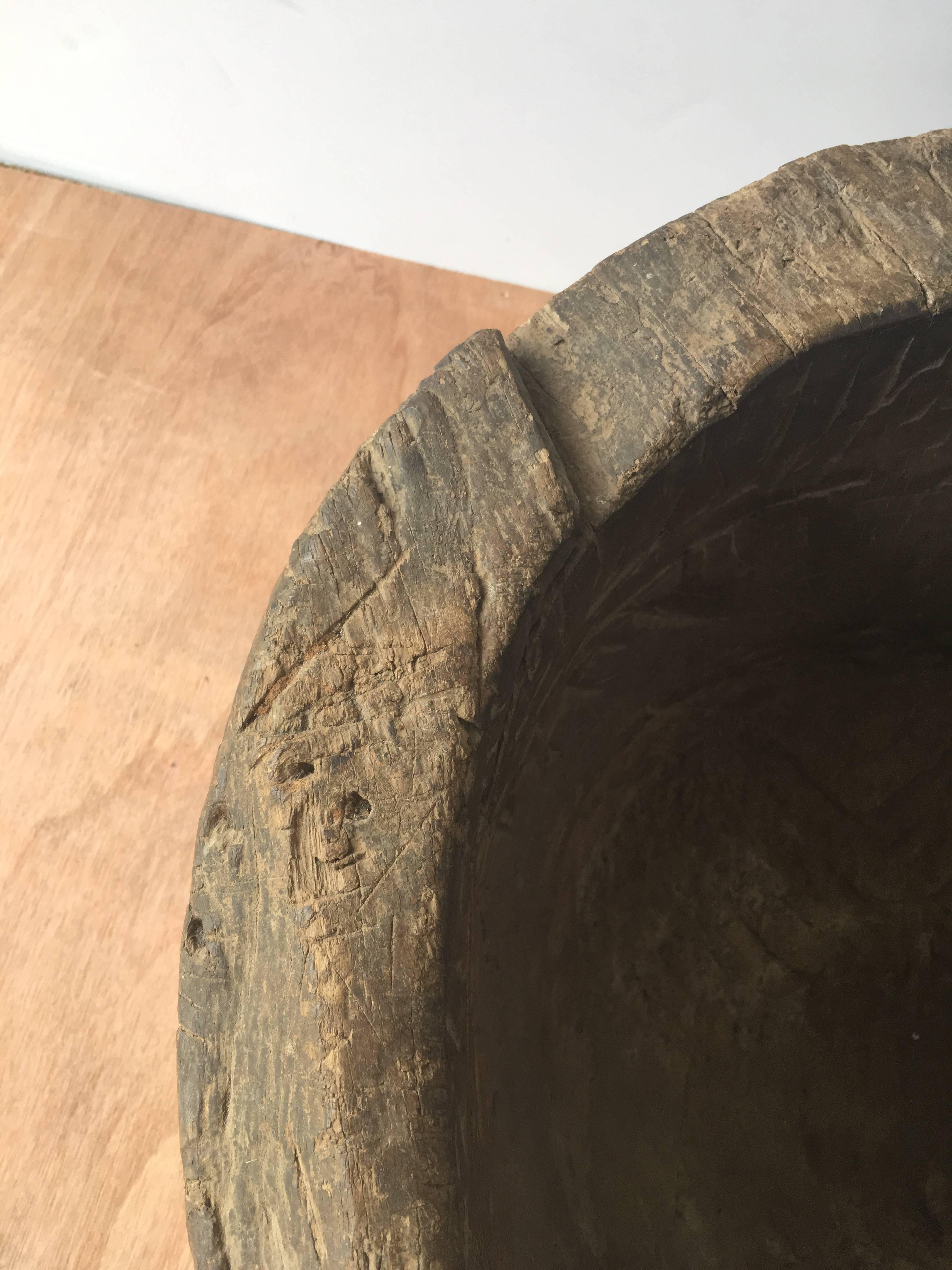 Late 19th Century Rustic Vintage Carved Elm Bowl, Spain, circa 1890 For Sale
