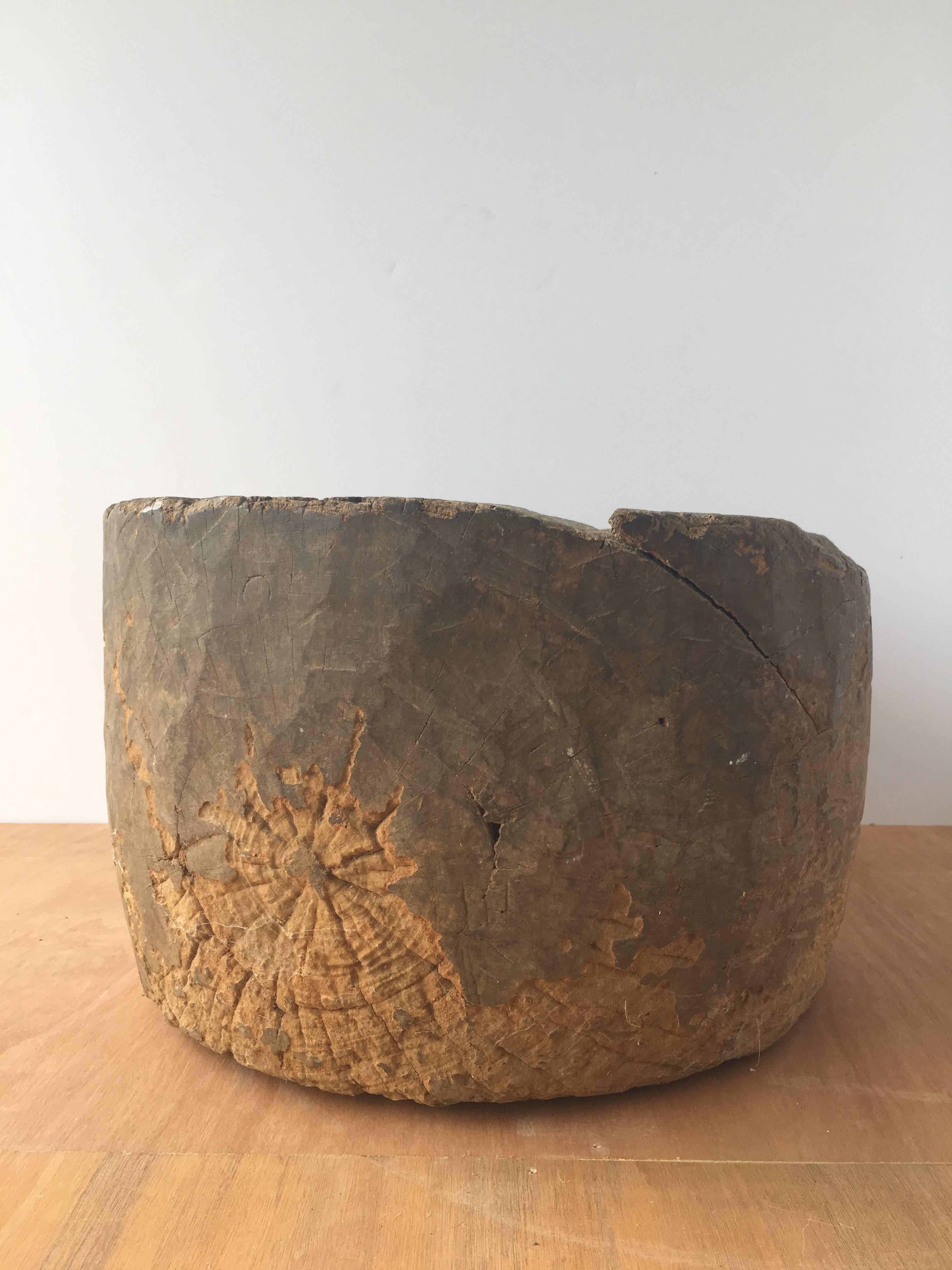 Spanish Rustic Vintage Carved Elm Bowl, Spain, circa 1890 For Sale