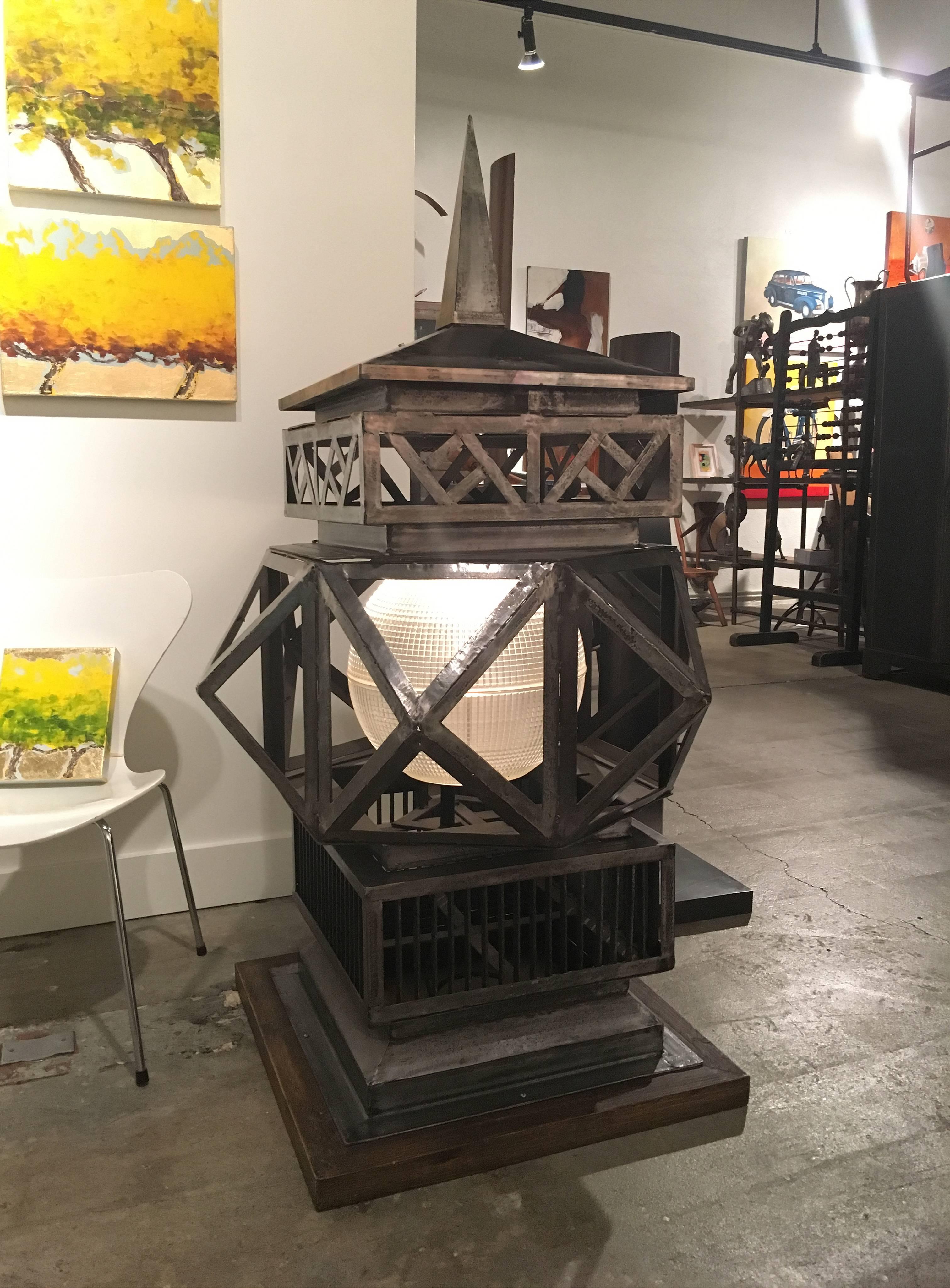 Pair of Large-Scale Vintage Welded Lanterns In Excellent Condition In Napa, CA