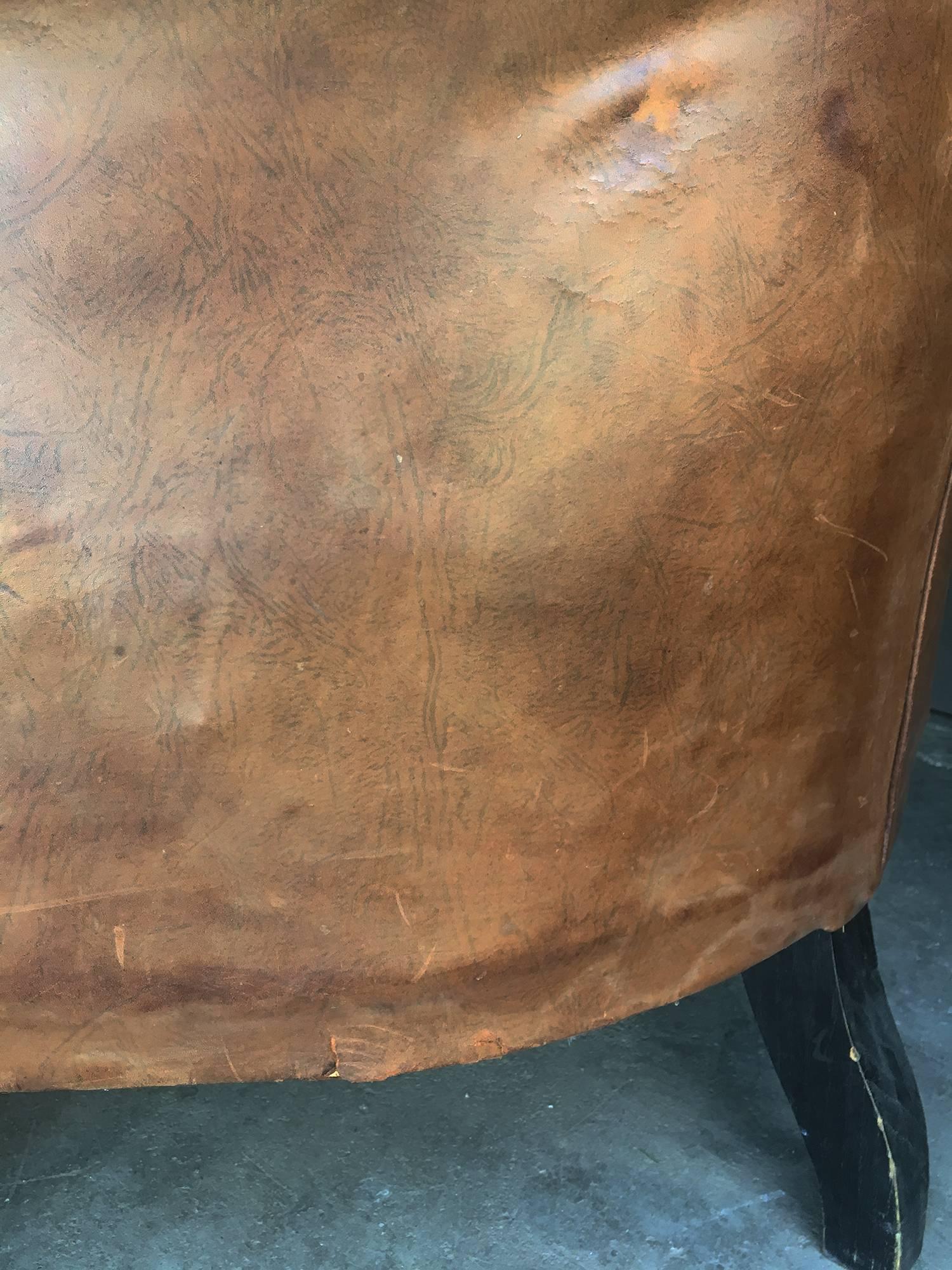 Pair of Vintage Leather Club Chairs,  circa 1920 In Distressed Condition In Napa, CA