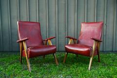 Vintage Red Leather Armchairs, circa 20th Century