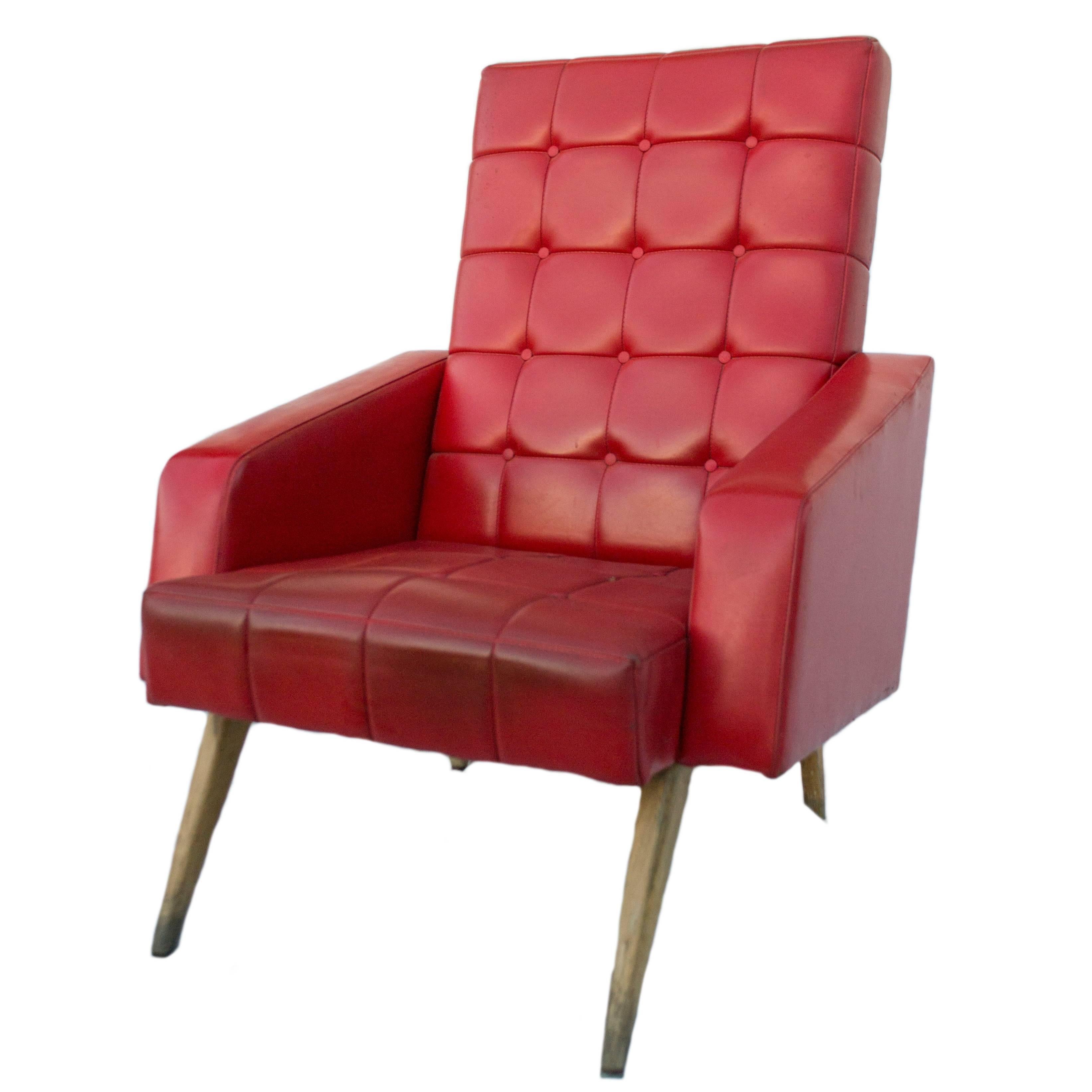 Red Midcentury Manufrance Armchair For Sale