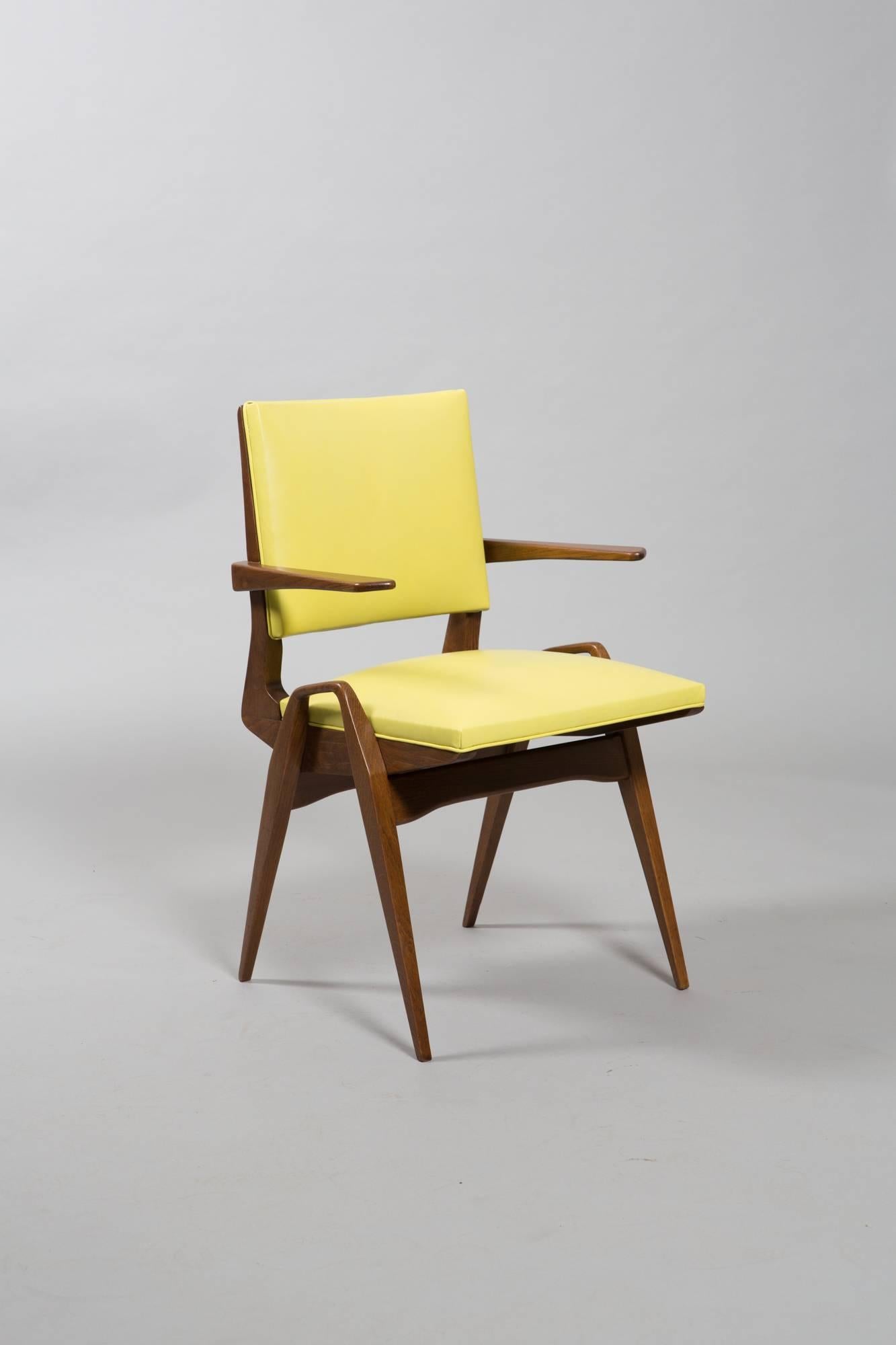 Wood French Mid-Century Armchairs