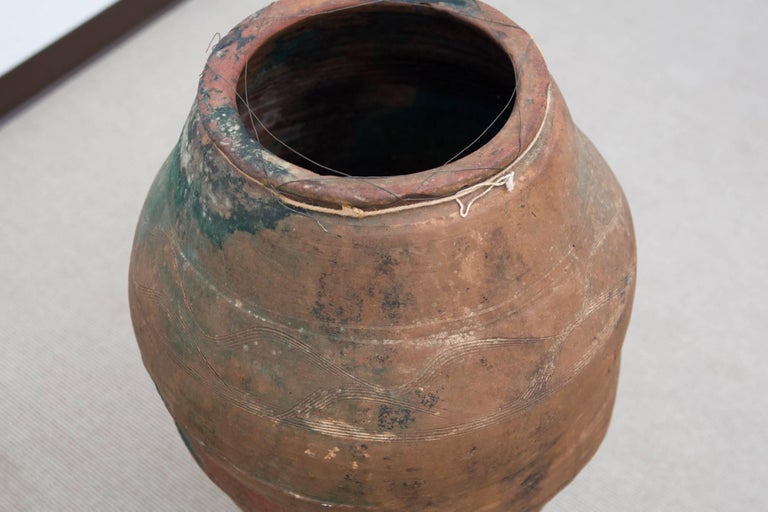 Very Large Clay Vase with Metal Stand at 1stDibs