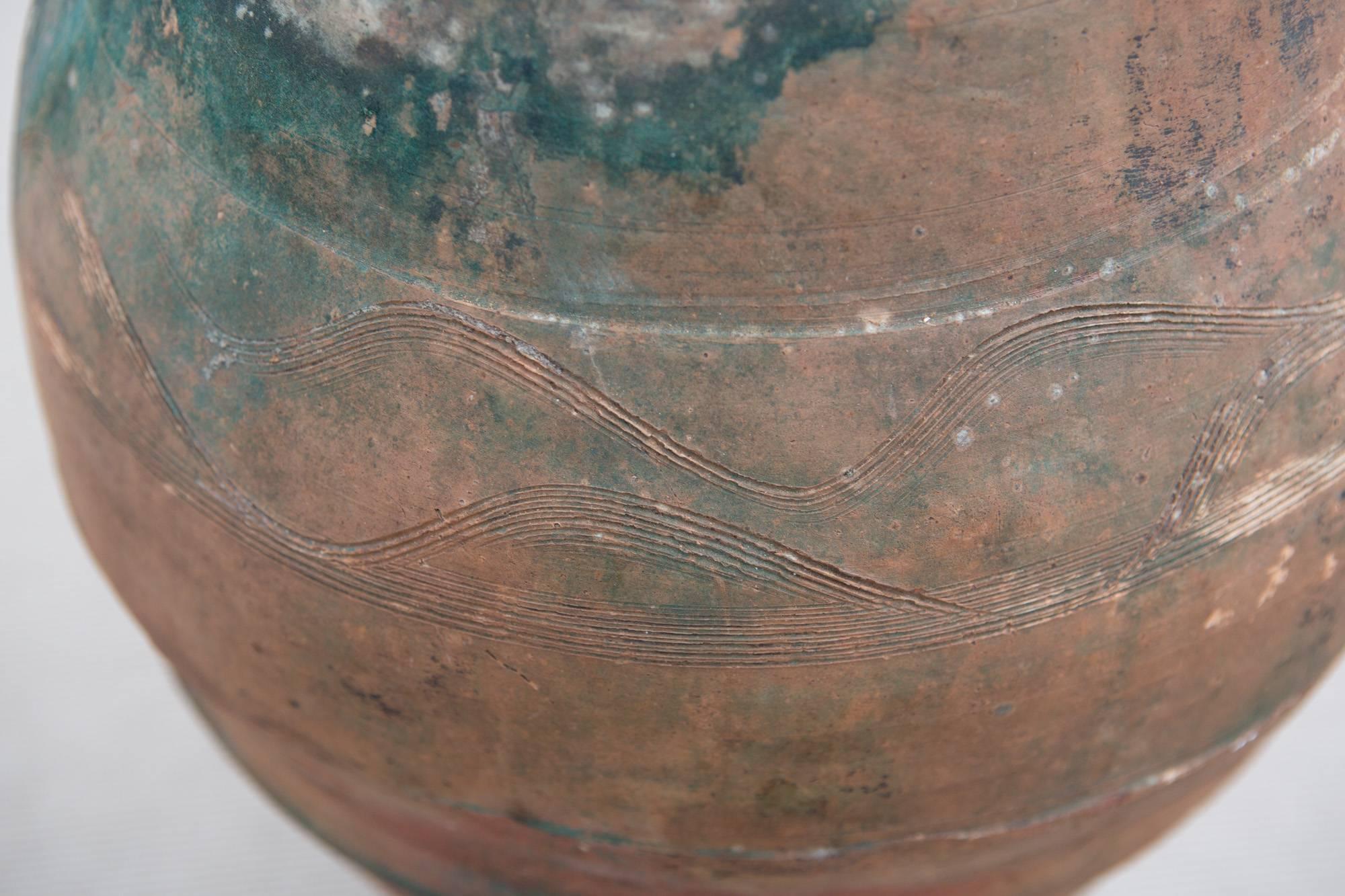 Mid-20th Century Very Large Clay Vase with Metal Stand