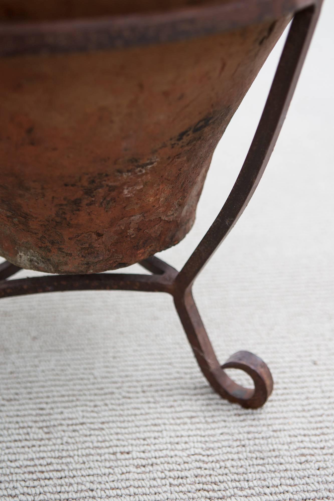 Very Large Clay Vase with Metal Stand 1